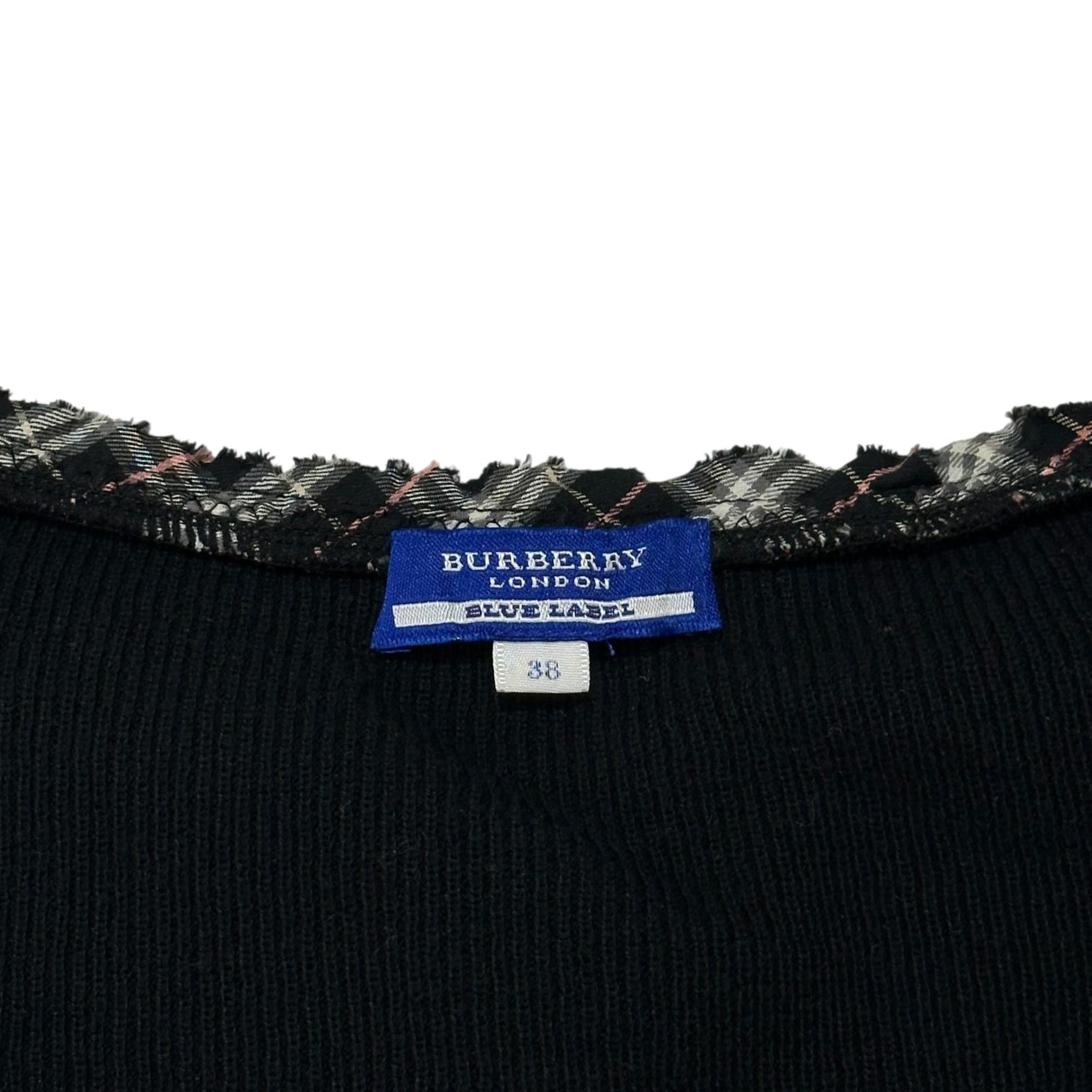 BURBERRY BLUE LABEL(バーバリーブルーレーベル) Front Frill 3/4 Length Sleeve Knit Cardigan フロント フリル 7分袖 ニット カーディガン FBF03-555-09 38(M程度) ブラック