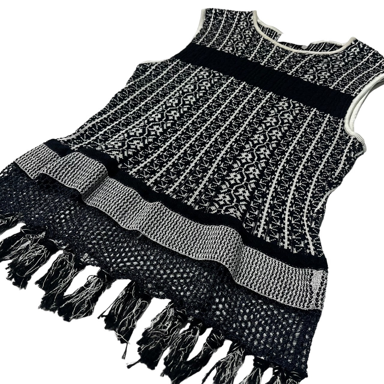 mame kurogouchio(マメクロゴウチ) 20ss Rib Jacquard Pedicel Knit/ジャガード フリンジ ニット ベスト ノースリーブ カットソー MM20SS-KN073 2(M) ネイビー