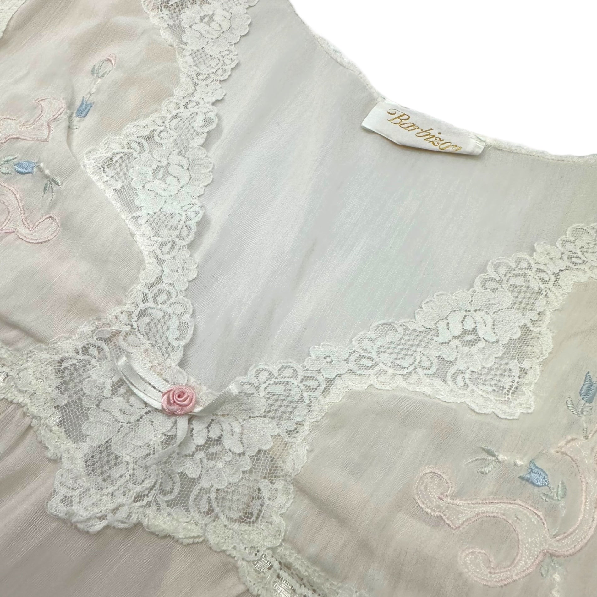 VINTAGE(ヴィンテージ) 70's nighty negligee onepiece dress with lace and embroidery 刺繍とレースの半袖ナイティドレス M~L程度 ピンク