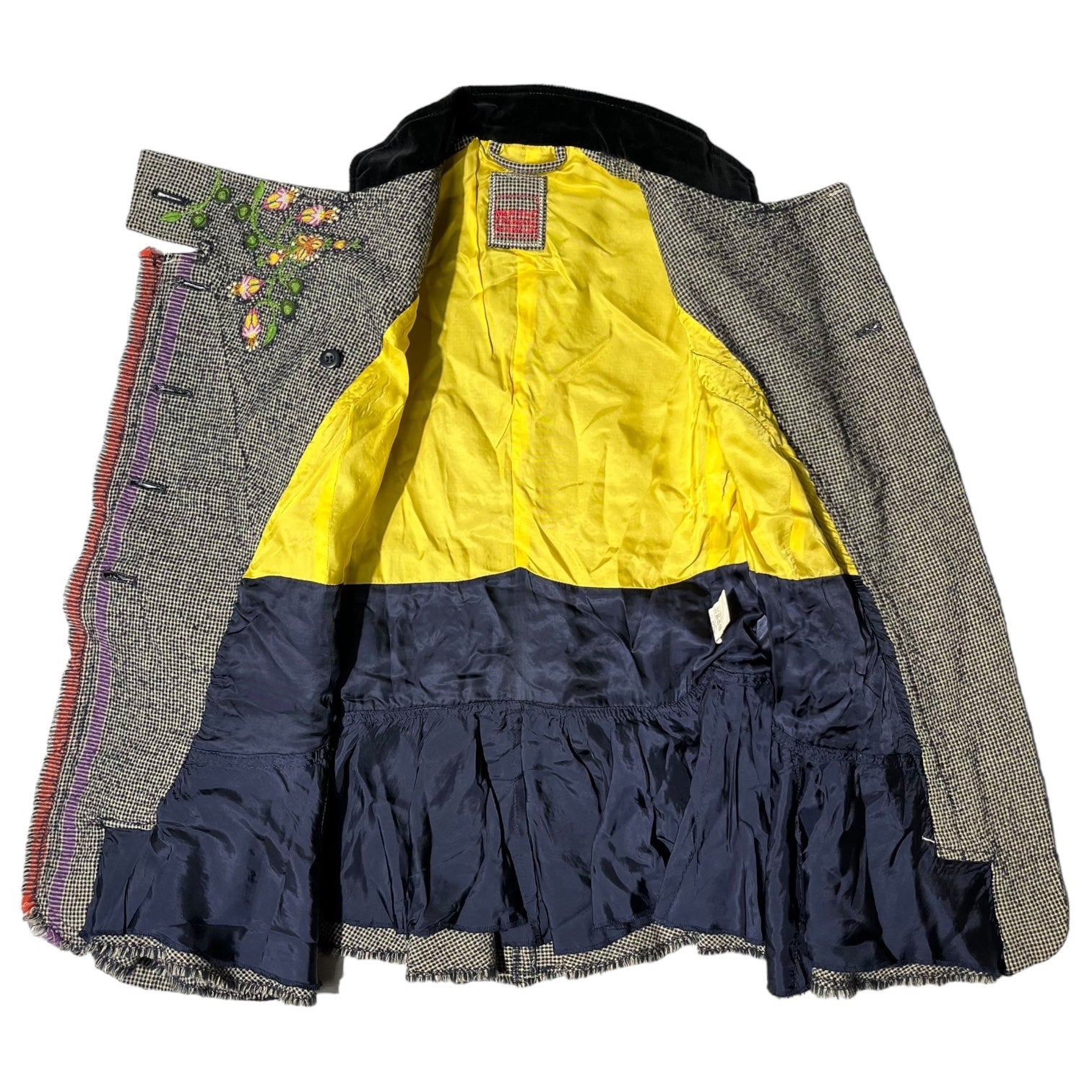 MARITHE FRANCOIS GIRBAUD(マリテフランソワジルボー) 00's ruffle tweed jacket 花刺繍 フリル ツイード ジャケット チュニック F7-4230 M グレー Y2K