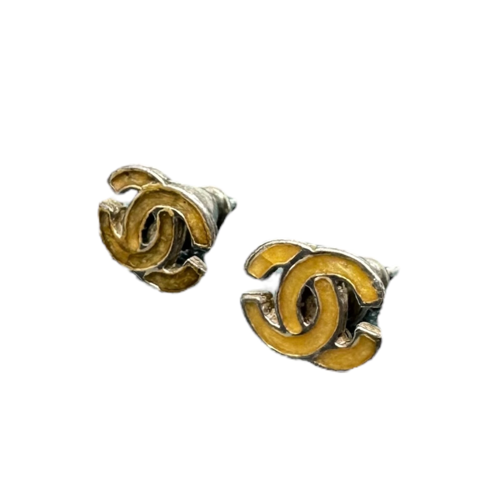CHANEL(シャネル) Coco Mark Pierced Earrings ヴィンテージ ココマーク ピアス イエロー×シルバー 00T 刻印 アクセサリー