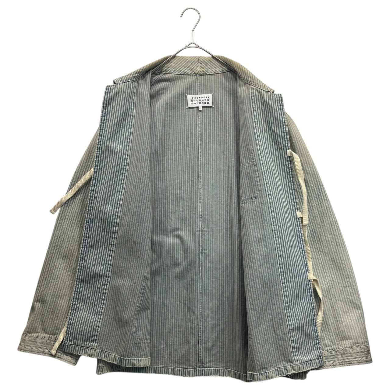 MAISON MARGIELA(メゾンマルジェラ) 21SS Vintage-Processed Hickory Coveralls ヴィンテージ加工 ヒッコリー カバーオール S50DL0457 38(M程度) スカイブルー×ホワイト ジャケット