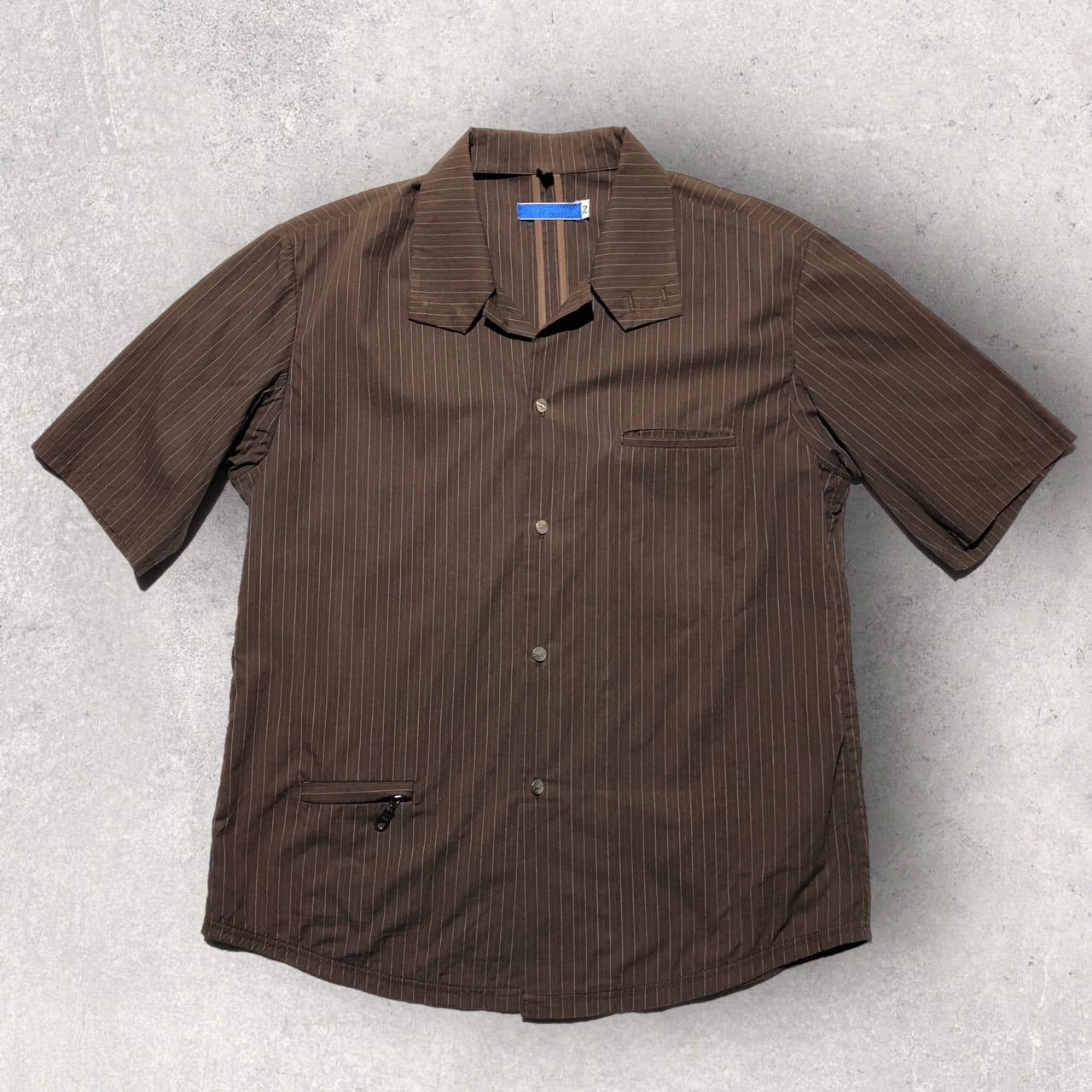 NUMBER (N)INE(ナンバーナイン) 90’s S/S zip pocket striped shirt 半袖 ジップ ポケット ストライプ シャツ S(Mサイズ程度) ブラウン 初期青タグ 90年代