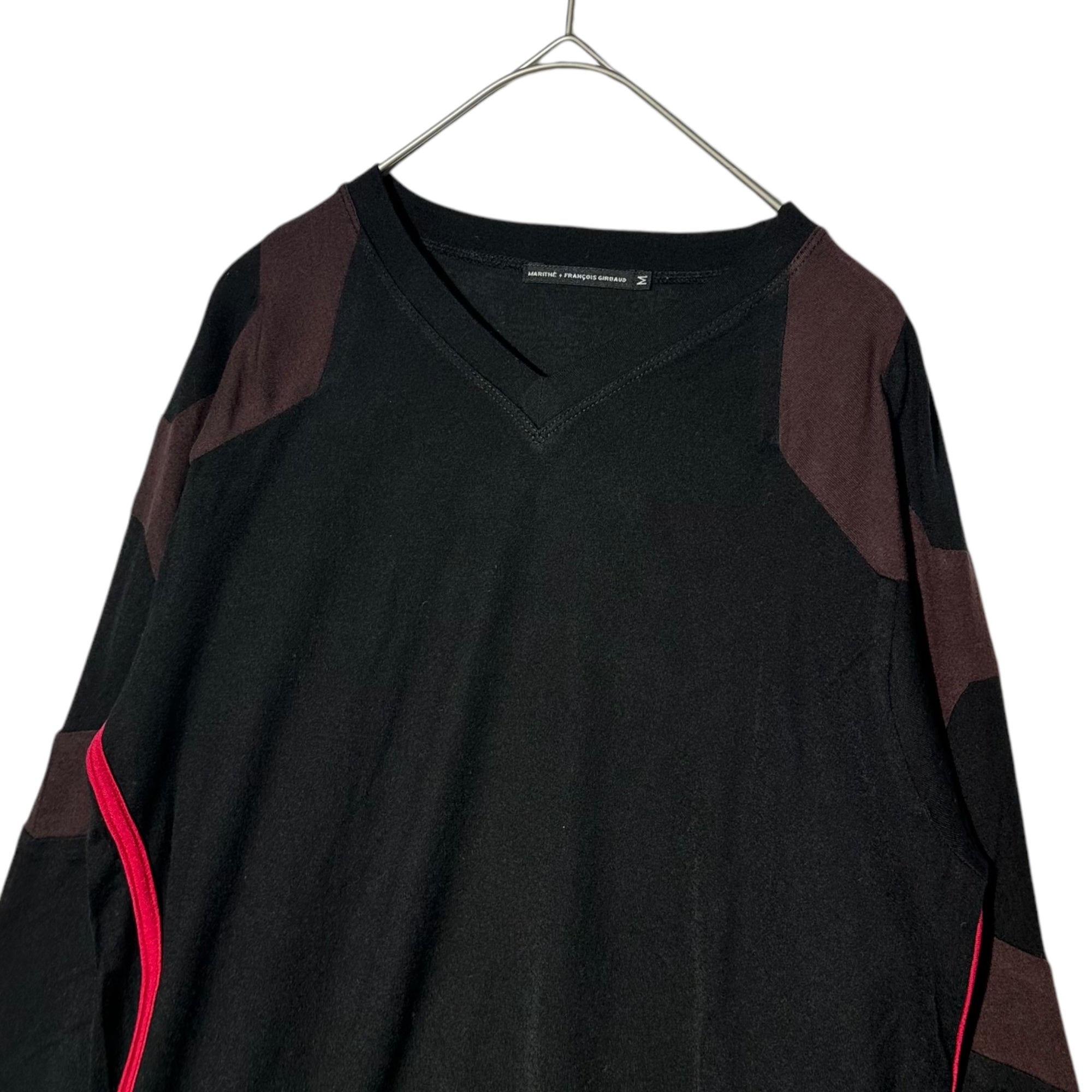 MARITHE FRANCOIS GIRBAUD(マリテフランソワジルボー) 00's Side Line Patchwork Long Sleeve Cut and Sewn 00年代 サイド ライン パッチワーク 長袖 カットソー M7-6637 M ブラック×レッド