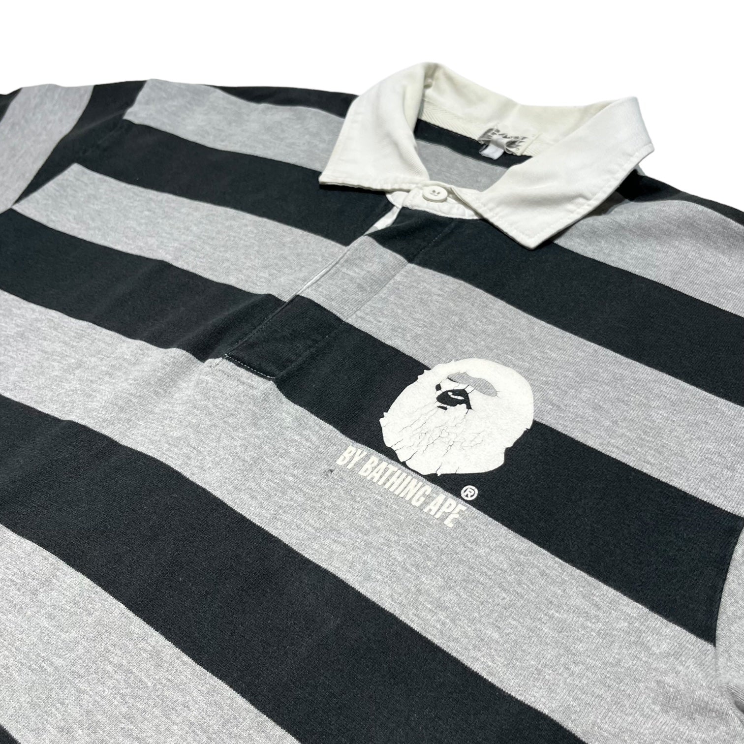 A BATHING APE(アベイシングエイプ) 00's rugby polo shirt ラガーポロシャツ 00年代製 L グレー×ブラック×ホワイト