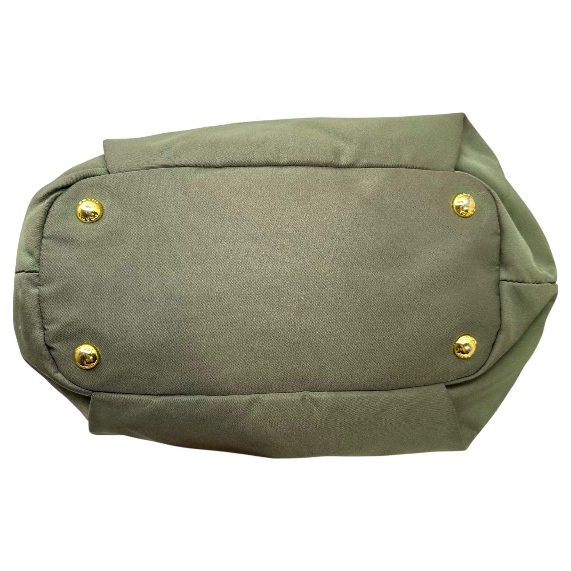 PRADA(プラダ) Logo Nylon Drawstring Tote Bag ロゴ ナイロン 巾着 トート バッグ BR4366 オリーブ×ブラウン ハンド 肩掛け ワンショルダー