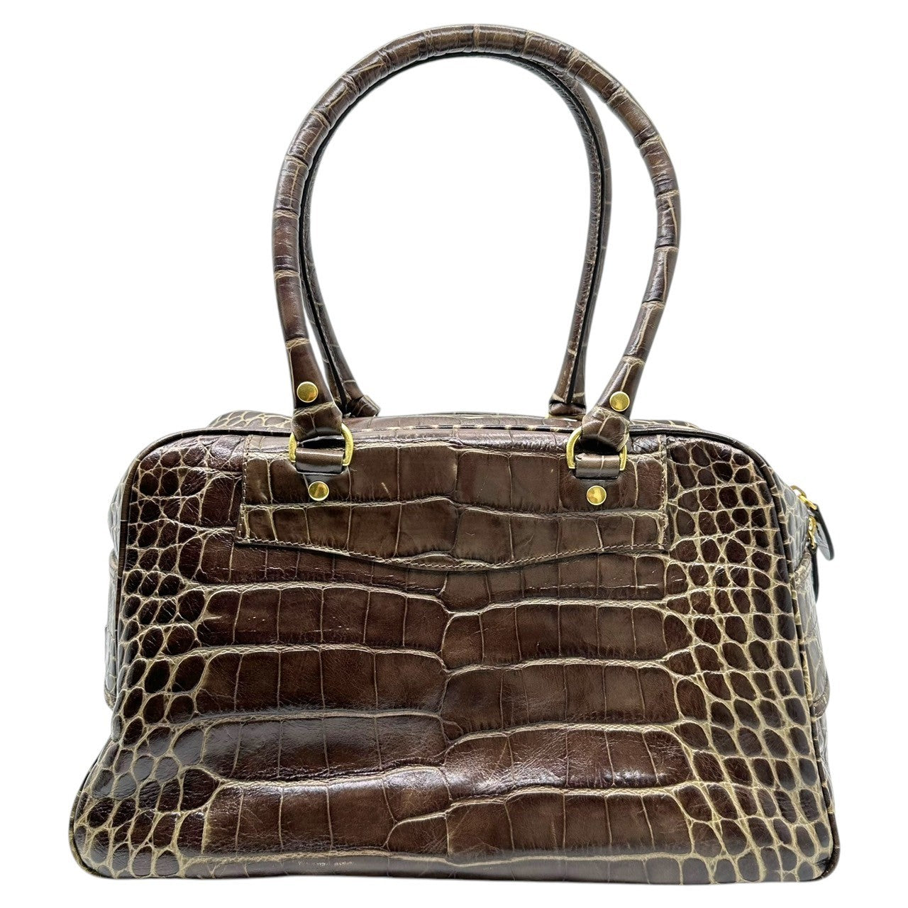 J.M.WESTON(ジェイエムウエストン) Croc-embossed leather handbag クロコ 型押し レザー ハンド バッグ ブラウン