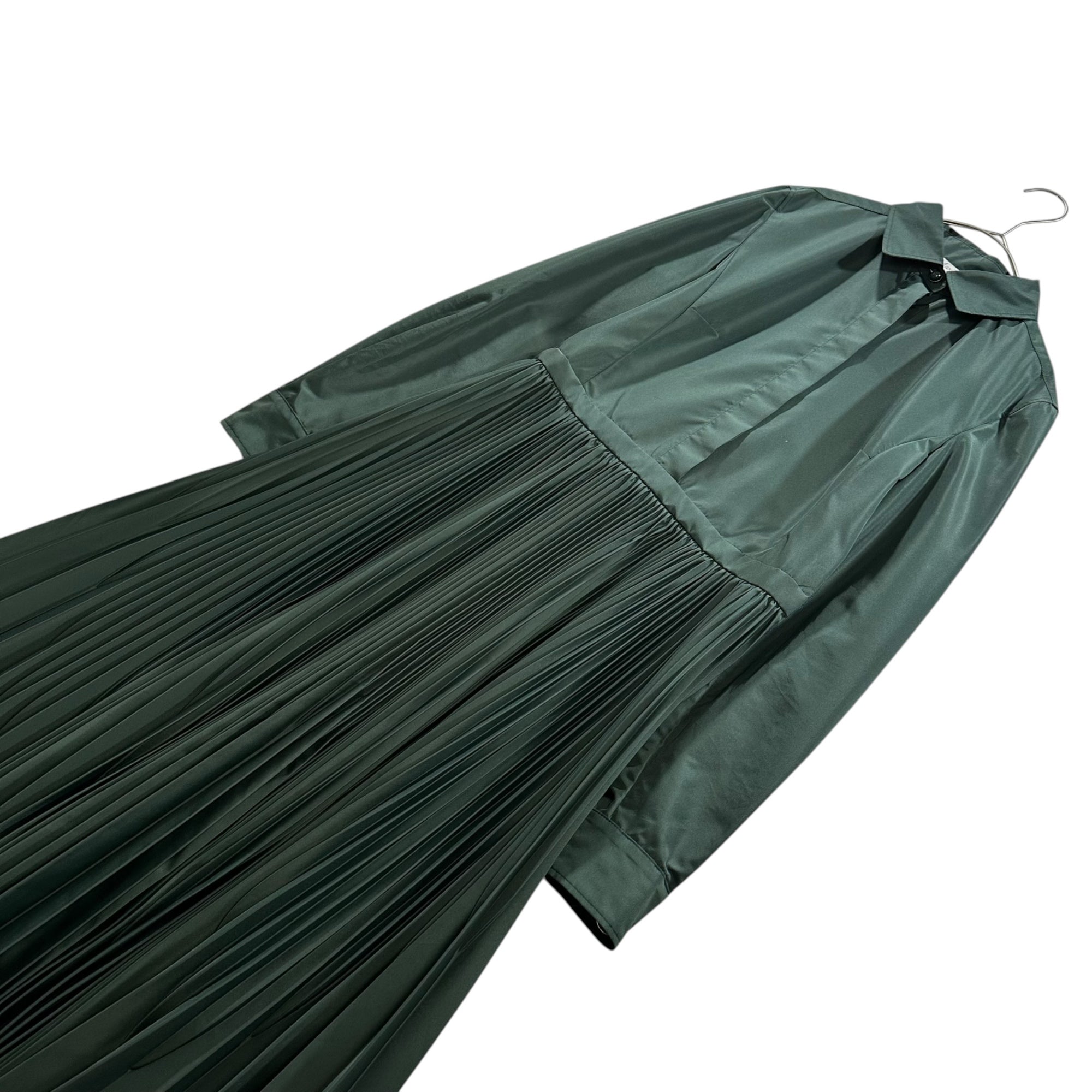 MAX MARA(マックスマーラ) Regular-collar pleated shirt-style long dress レギュラーカラー プリーツ シャツ ロング ワンピース 23122112316 34(160) グリーン