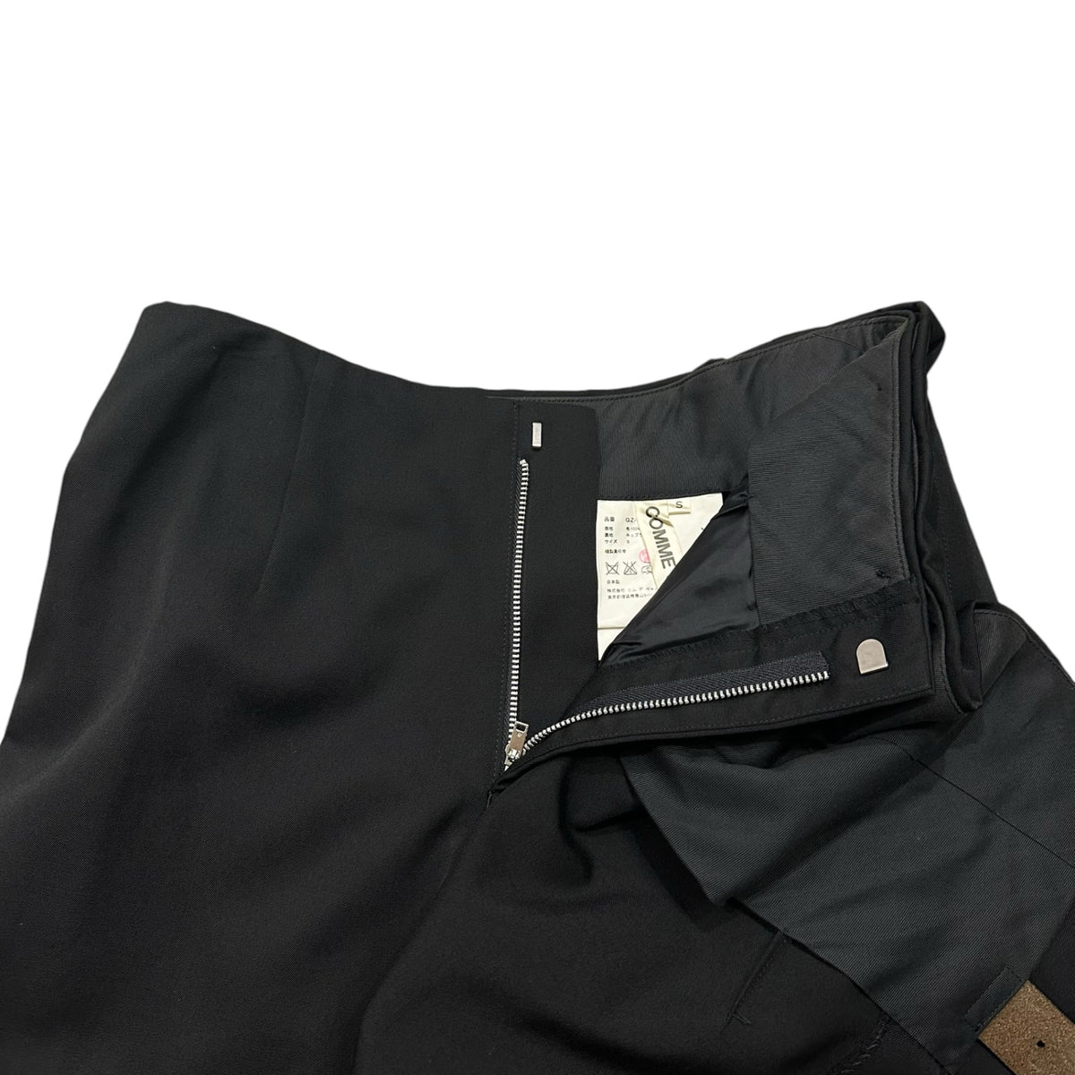 COMME des GARCONS(コムデギャルソン) 2001AW Wool Gabardine Skirt Docking Side Belt Slacks ウール ギャバジン スカート ドッキング サイド ベルト スラックス パンツ GZ-P002 S ブラック AD2001
