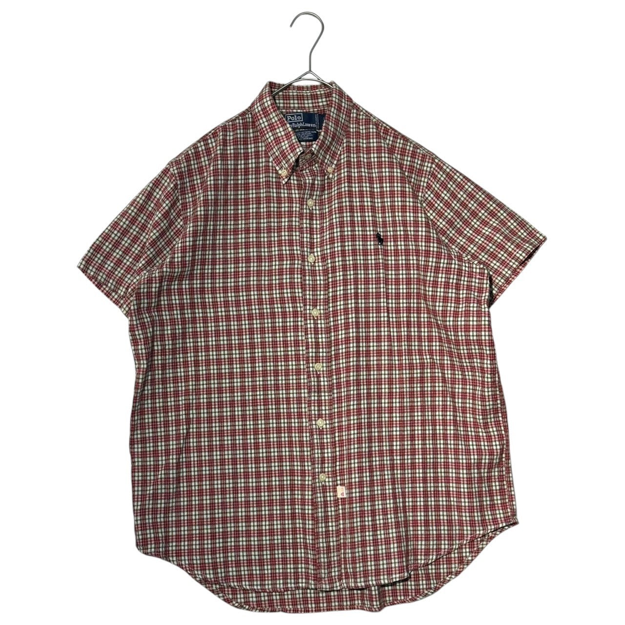 POLO RALPH LAUREN(ポロラルフローレン) 90's Pony Logo Embroidery S/S Check Shirt ポニー ロゴ 刺繍 半袖 チェック シャツ L レッド×ホワイト 90年代 ヴィンテージ 古着