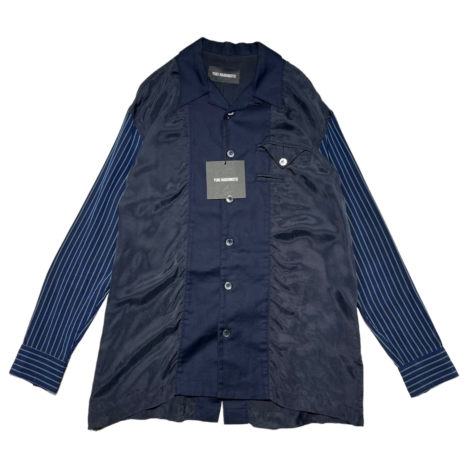 YUKI HASHIMOTO(ユウキハシモト) 20AW LINING SHIRTS 限定色 ライニング シャツ 202-01-0103 46(M程度) ネイビー オープンカラー 開襟 インサイドアウト 長袖