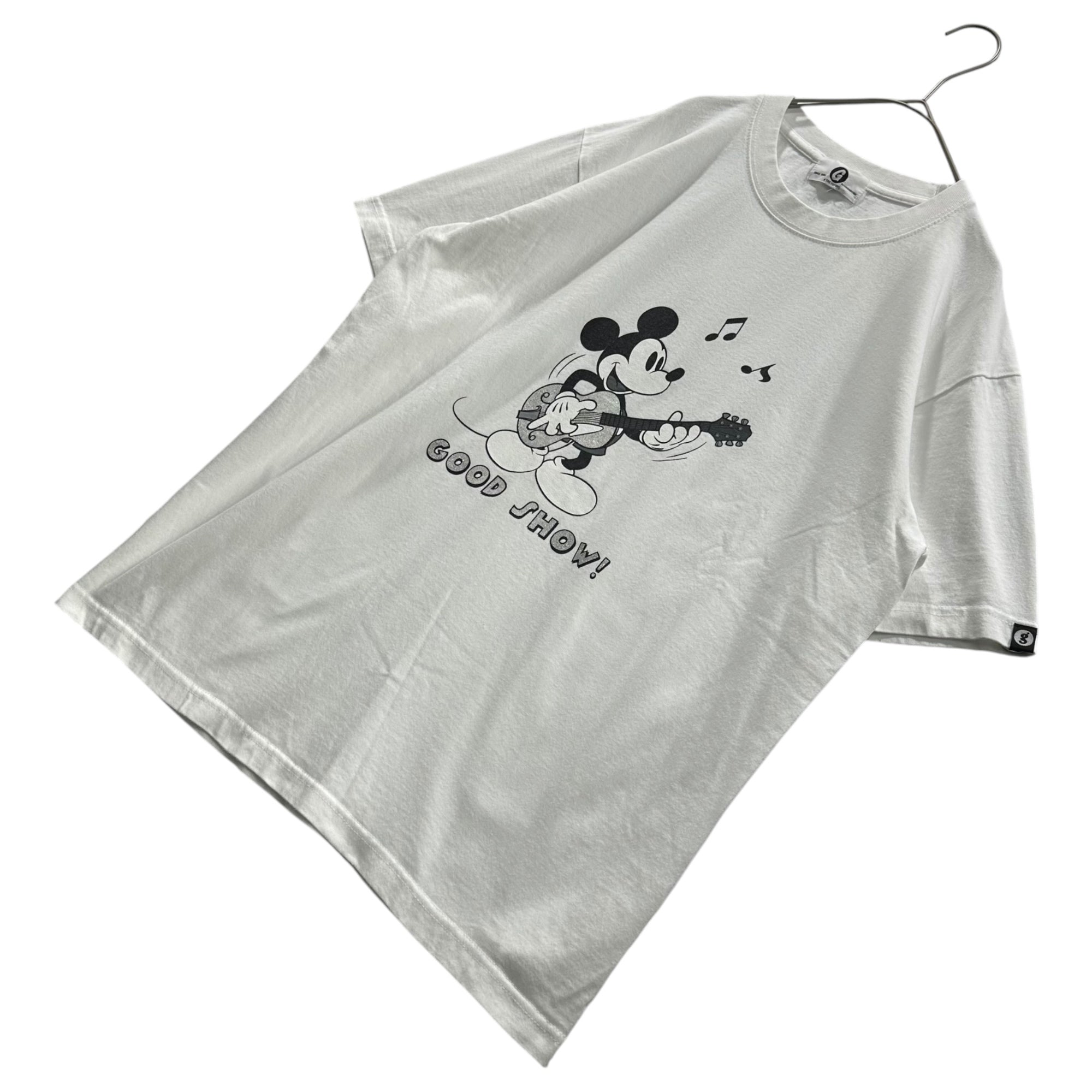 GOODENOUGH×Disney(グッドイナフ×ディズニー) 2015’s Mickey Mouse Guitar Print S/S T-Shirt ミッキー ギター プリント 半袖 Tシャツ L ホワイト×ブラック