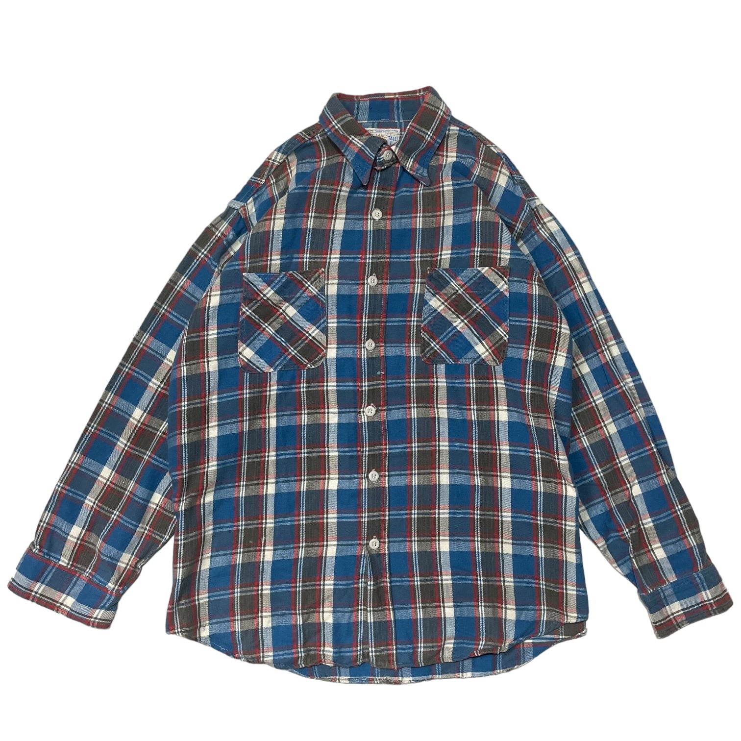 BIGMAC(ビッグマック) 70's cotton check shirt ヴィンテージ コットン チェック シャツ ネルシャツ L TALL ブルー×グレー JCPenney 70年代