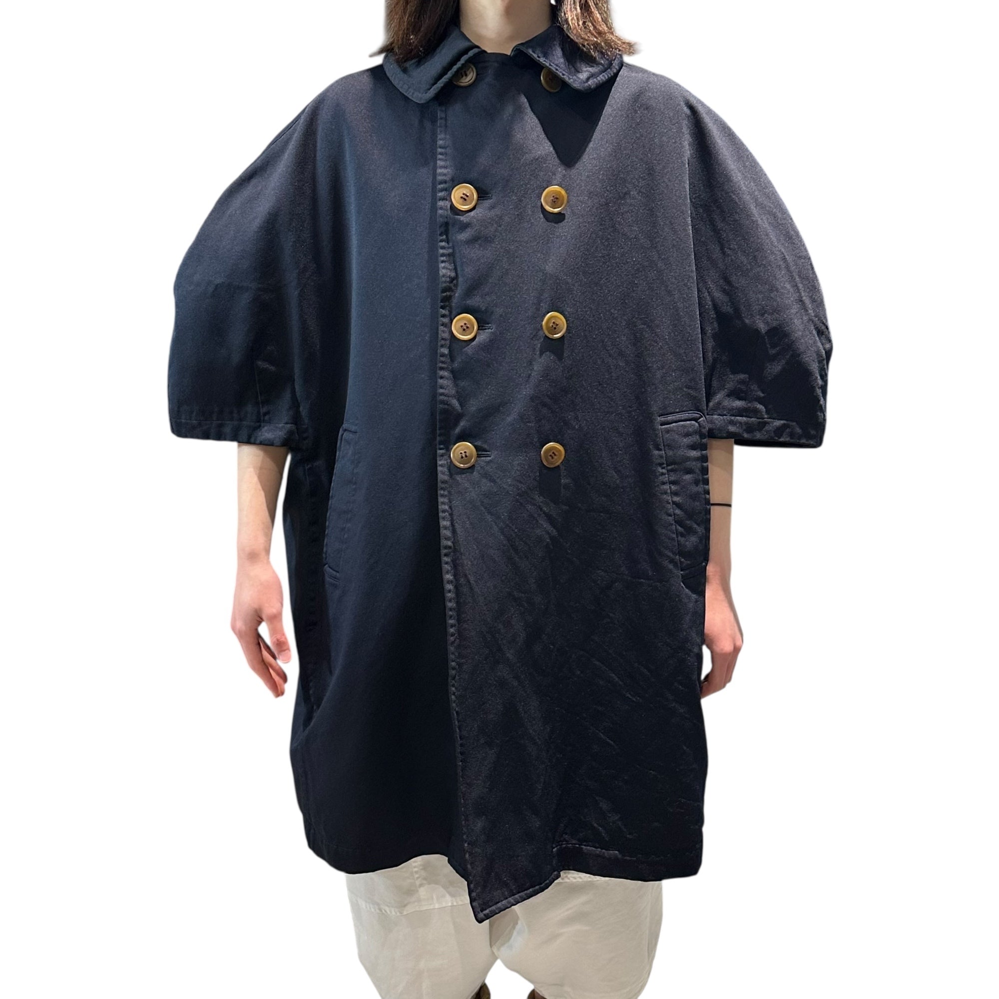 COMME des GARCONS COMME des GARCONS(コムデギャルソンコムデギャルソン) 17AW Polyester Shrunk Round Collar Double-Breasted Wide Silhouette Balloon 7/8 Sleeve Coat ポリ縮絨 丸襟 ダブルブレスト ワイドシルエット バルーン7分袖 コート RT-C002 XS ネイビー AD2017
