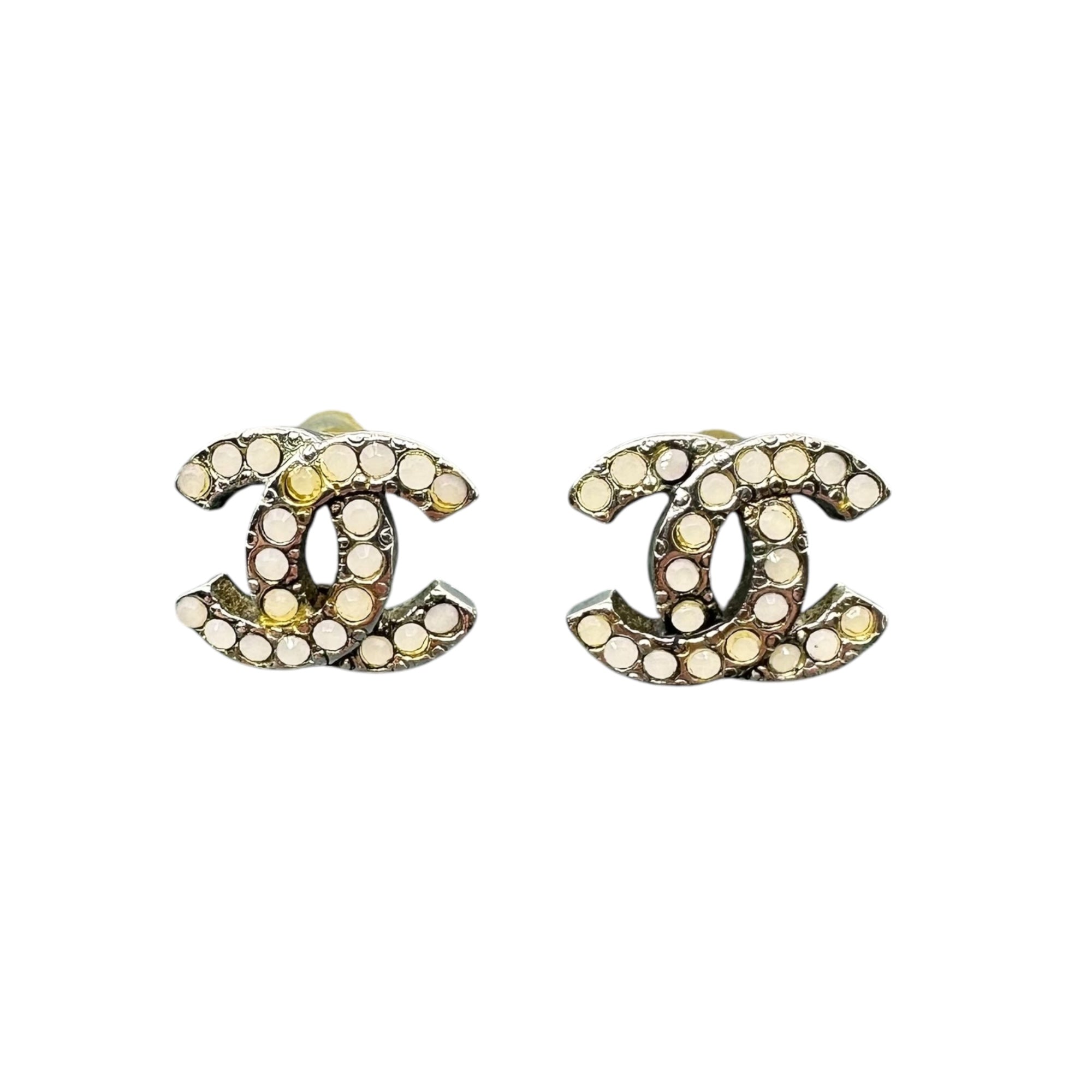 CHANEL(シャネル) Rhinestone Coco Mark Pierced Earrings ライン ストーン ココマーク ピアス 両耳 シルバー×ホワイト 06C 刻印