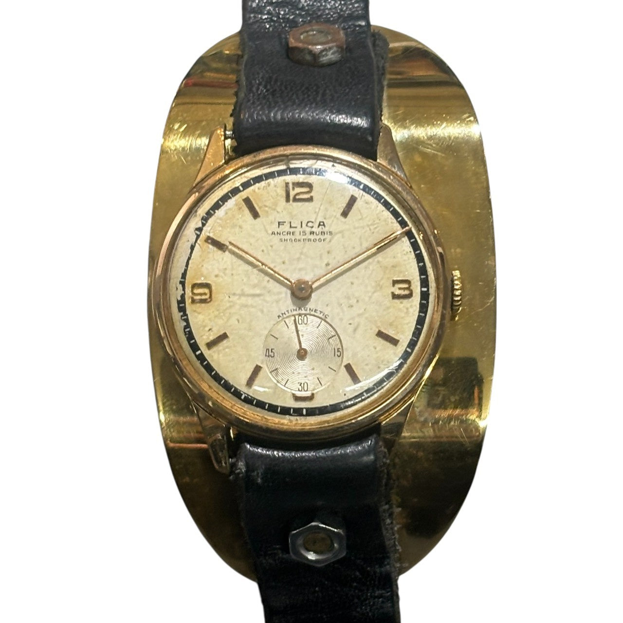 munoz vrandecic(ムニョスブランデシッチ) vintage Brass Plate Watch ヴィンテージ リメイク レザー 真鍮プレート 腕時計 シルバー(文字盤) FLICA レザー アンティーク 手巻き