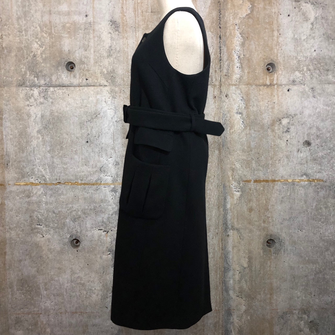 TARO HORIUCHI(タロウホリウチ)ベルテッド ロングウールジレ/ノースリーブウールコート 1804-DR05-407 2(Mサイズ程度) ブラック