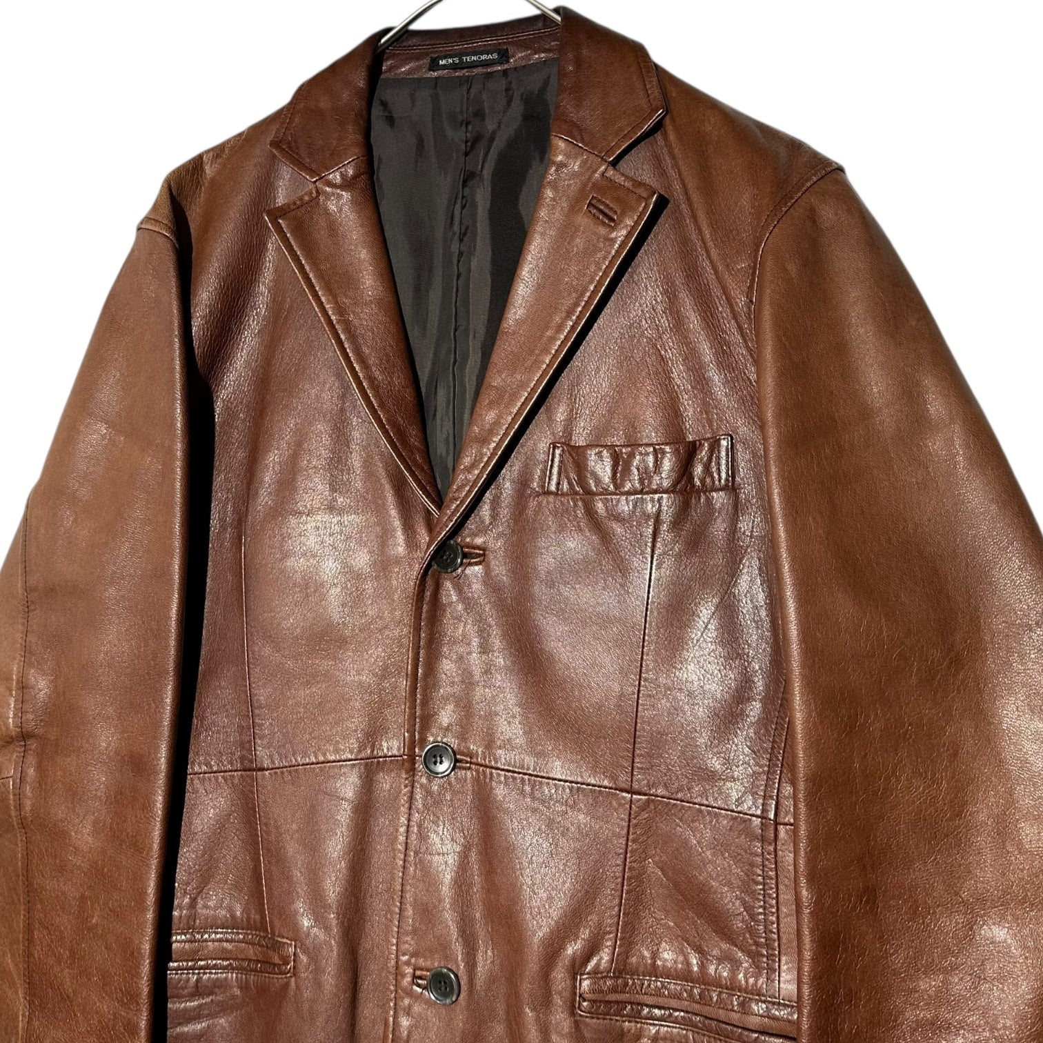 MEN'S TENORAS(ティノラス) Lamb Leather 3B Tailored Jacket ラム レザー 3B テーラード ジャケット M ブラウン 羊革