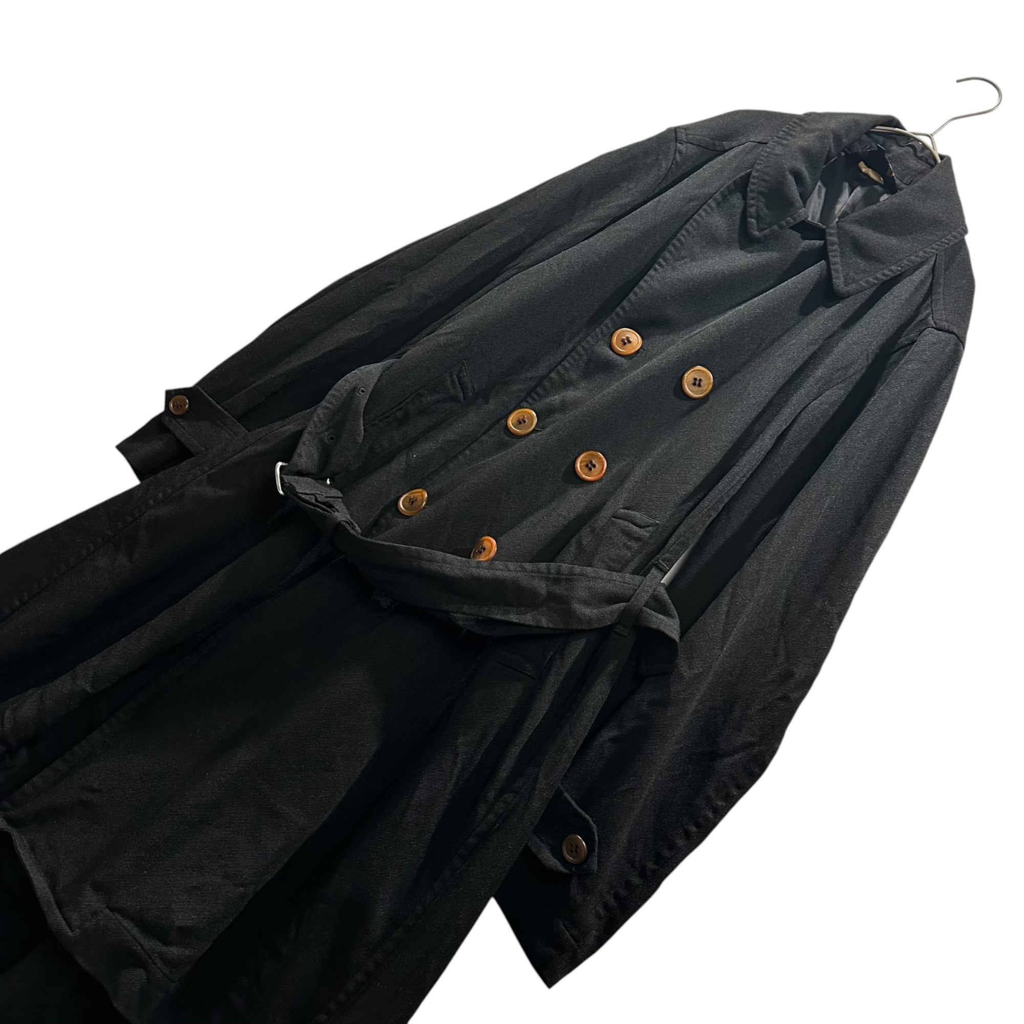 BLACK COMME des GARCONS(ブラックコムデギャルソン) 2022AW Polyester felted double-breasted trench coat with brown buttons ポリ縮絨 ブラウン ボタン トレンチコート 1J-C003 S ブラック×ブラウン AD2022