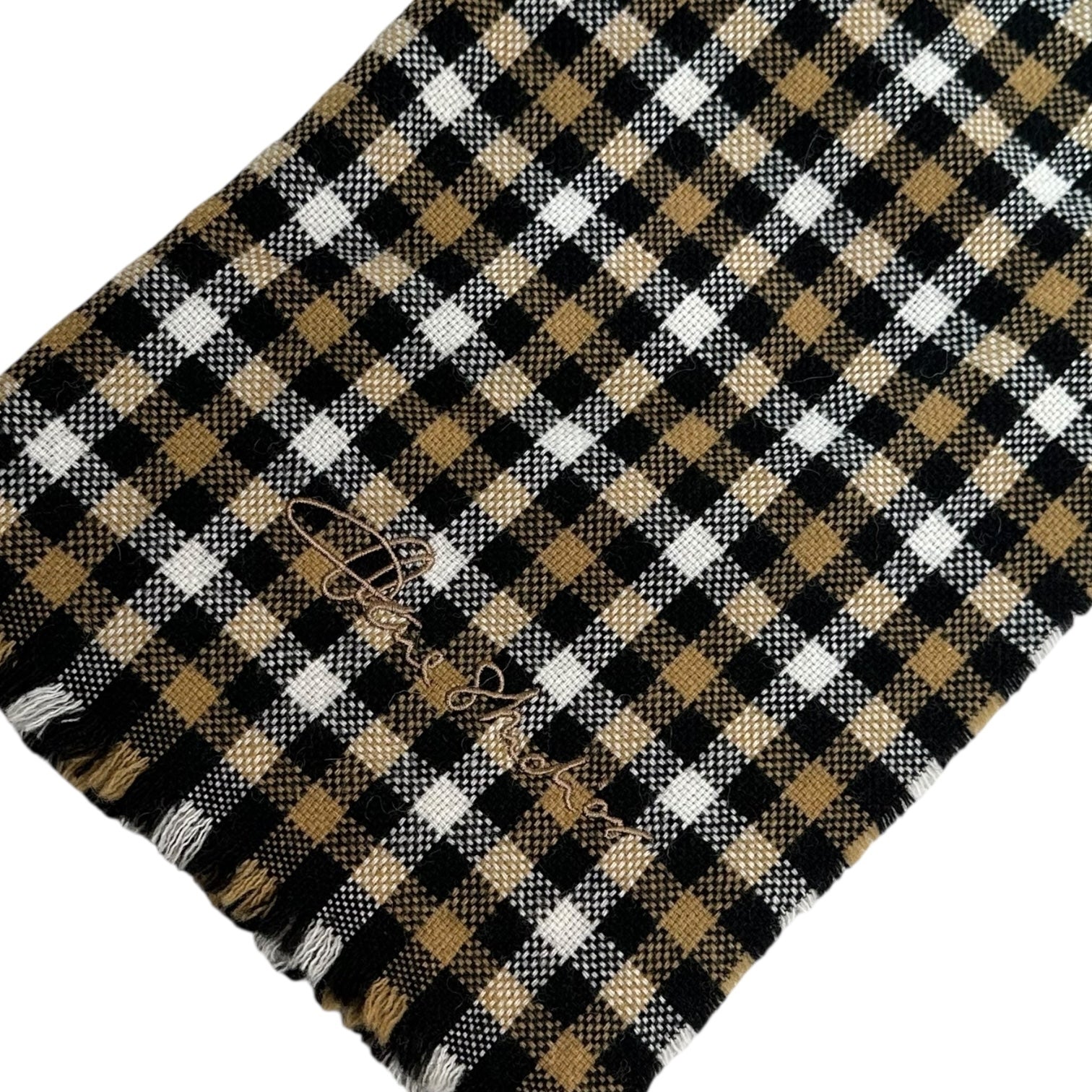 Acne Studios(アクネストゥディオズ) Embroidered Logo Wool Tartan Check Scarf 刺繍 ロゴ ウール タータン チェック マフラー ブラック×ブラウン