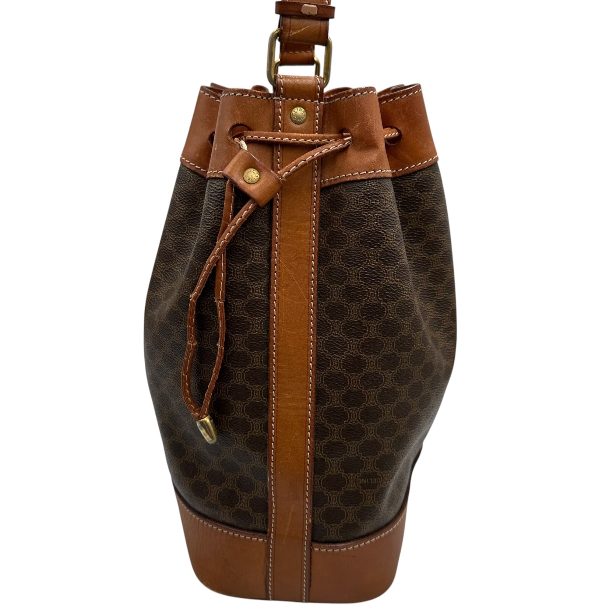 CELINE(セリーヌ) Macadam Drawstring Shoulder Bag マカダム柄 巾着 ショルダー バッグ ブラウン OLD ヴィンテージ