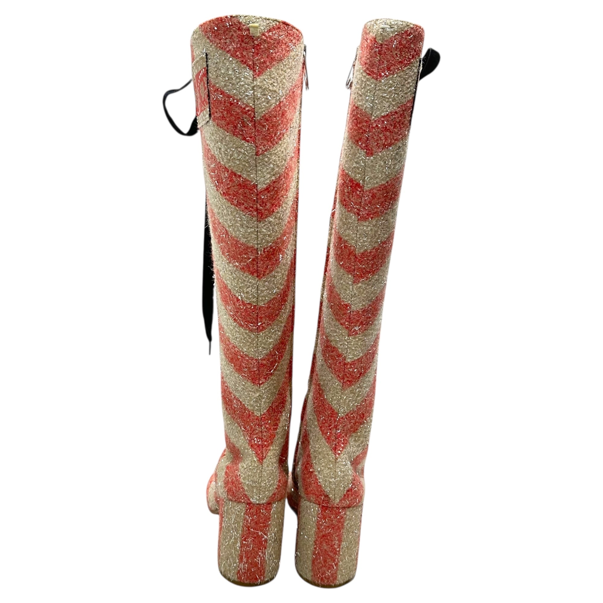 MAISON MARGIELA(メゾンマルジェラ) 17AW Lace-Up Tweed Long Boots レース アップ ツイード ロング ブーツ S58WW0045 37(23.5cm程度) レッド×ベージュ