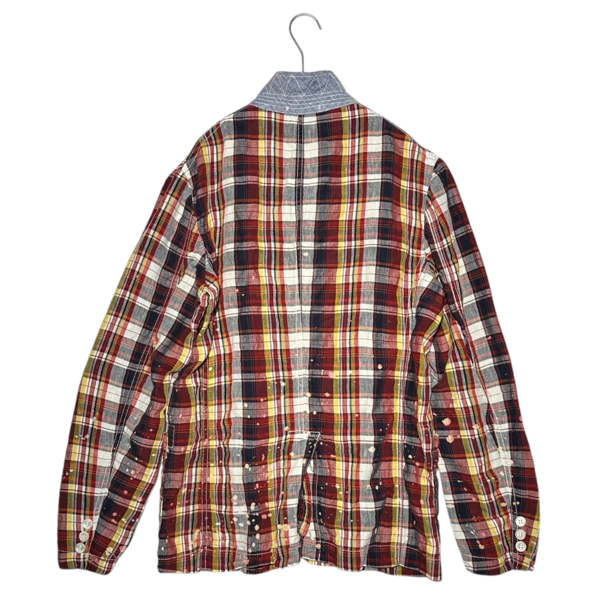 COMME des GARCONS HOMME(コムデギャルソンオム) 13SS Bleached Check Linen 3B Jacket 脱色加工 チェック リネン 3ボタン ジャケット HK-J045 S レッド AD2012