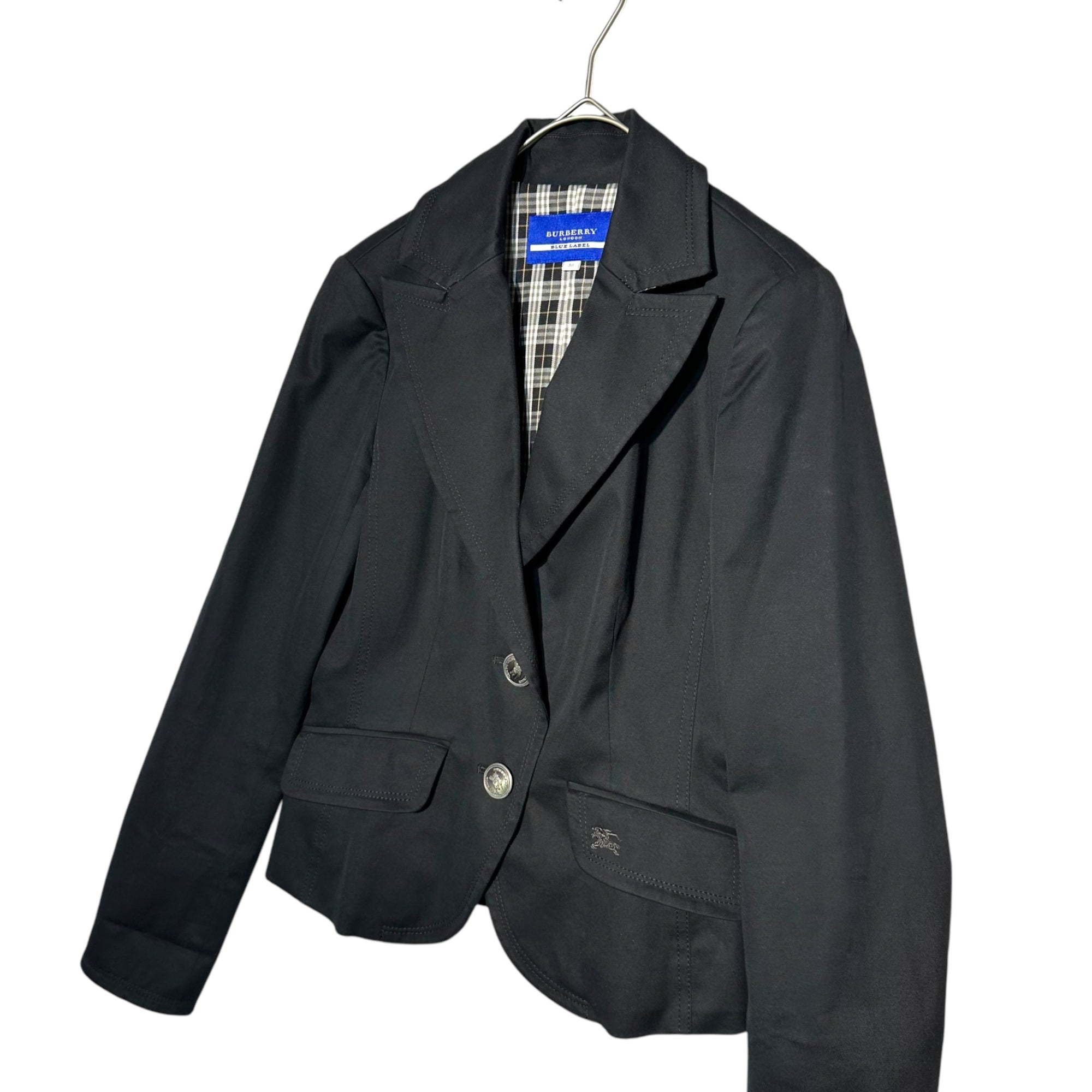 BURBERRY BLUE LABEL(バーバリーブルーレーベル) Burberry Check Lined Silver Button Blazer バーバリー チェック ライニング 銀ボタン ブレザー FC505-225-09 38(M程度) ブラック 裏地 テーラード ジャケット