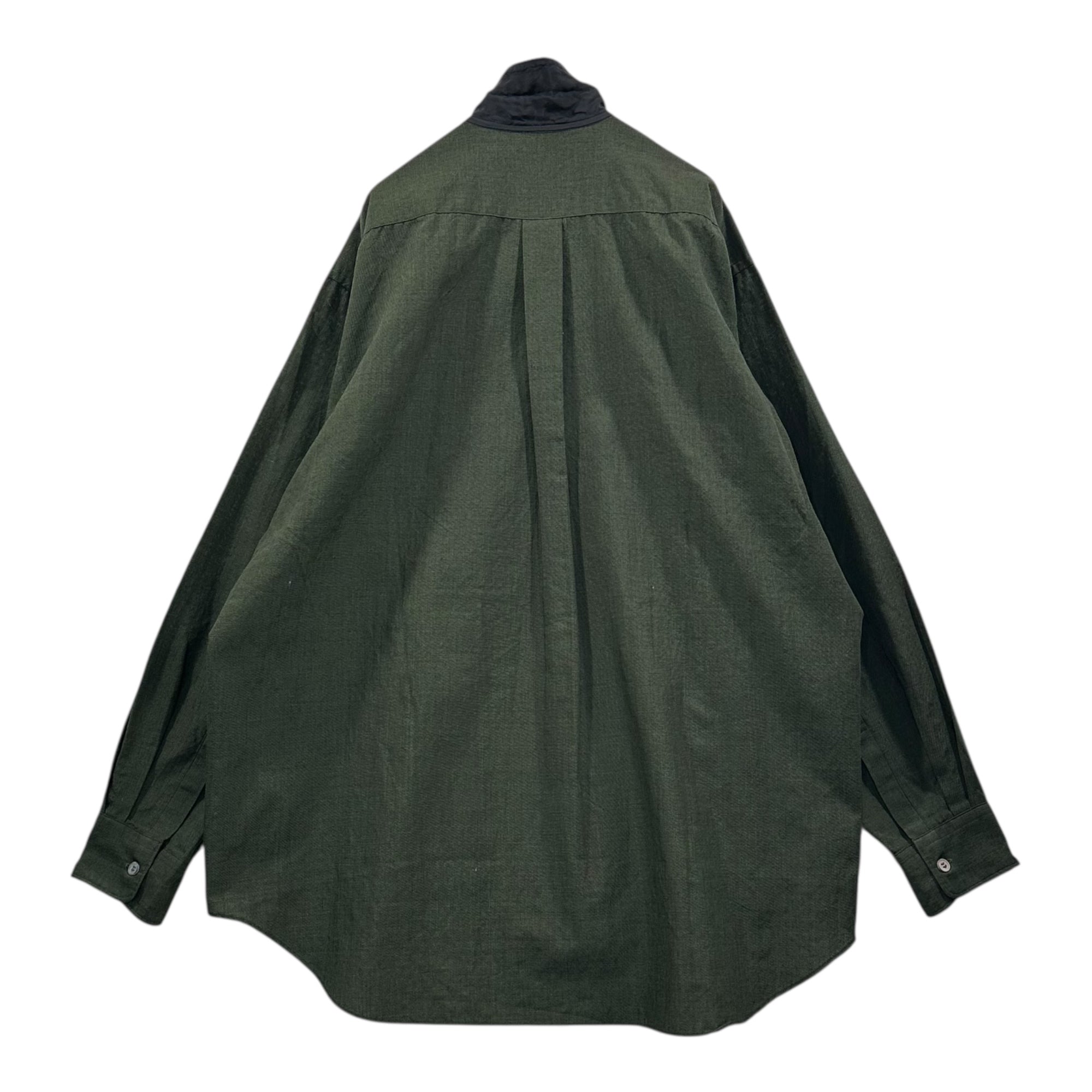 COMME des GARCONS HOMME PLUS(コムデギャルソンオムプリュス) 91SS Open Collar with Collar Change L/S Shirt オープンカラー 襟切替 長袖 シャツ PB-050170 表記無(FREE) オリーブ×ブラック 90's 90年代 AD1990 ヴィンテージ