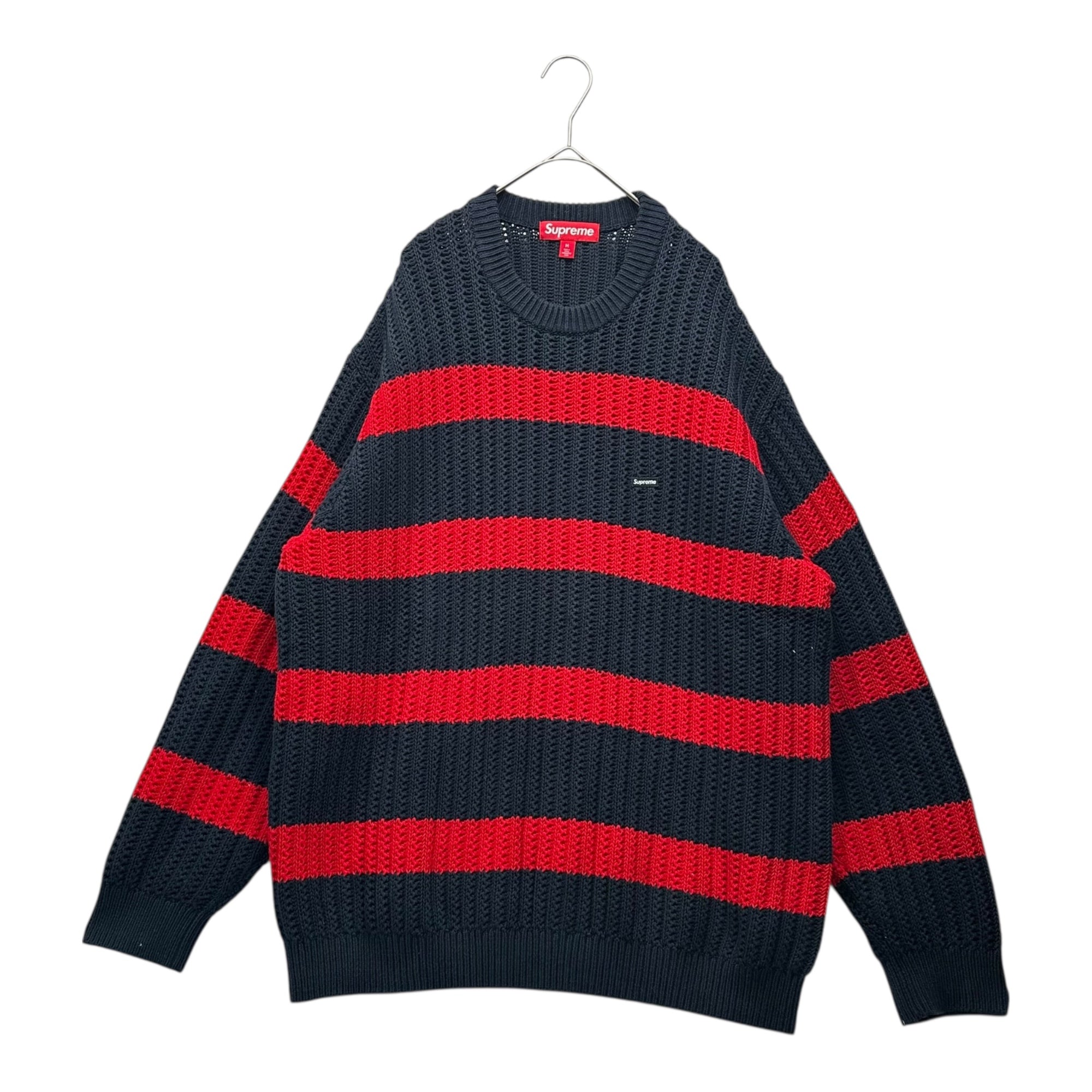 SUPREME(シュプリーム) 25SS Loose Gauge Stripe Small Box Sweater ルーズ ゲージ ストライプ スモール ボックス セーター M ネイビー×レッド ボーダー ニット ロゴ
