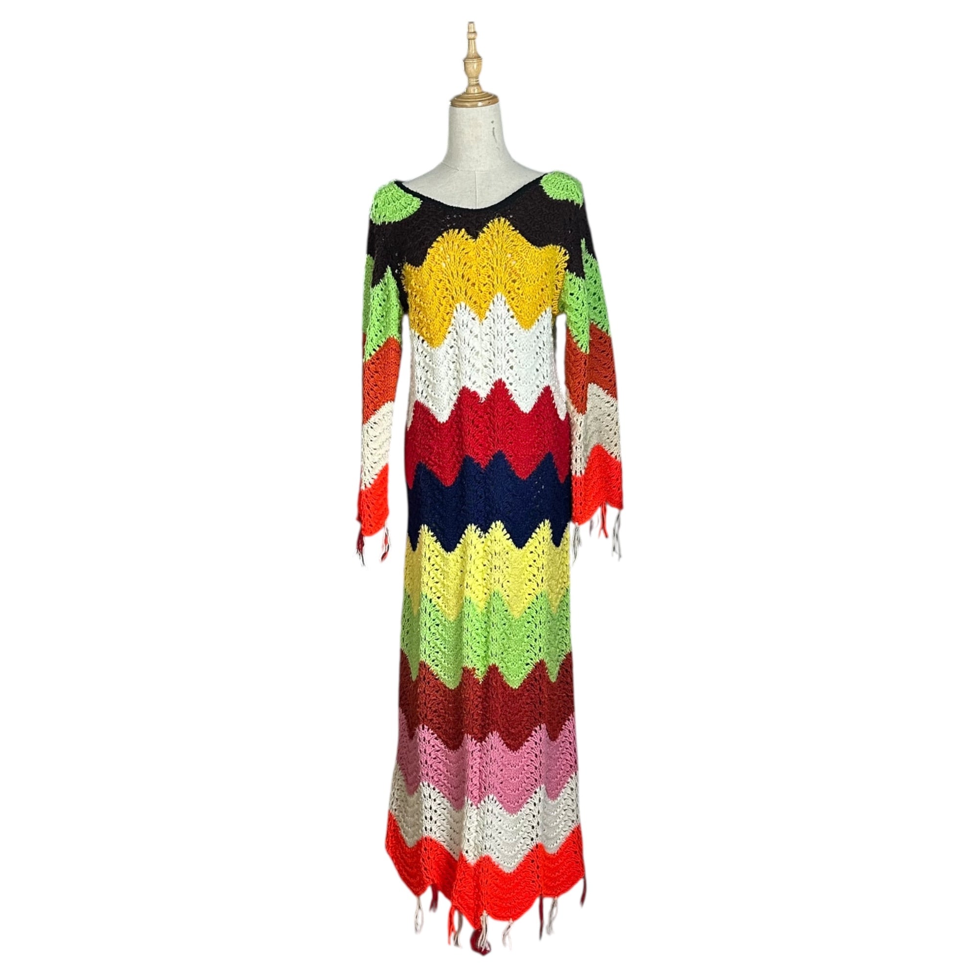 US VINTAGE(アメリカヴィンテージ) 70's Vintage Crochet Knit Dress ヴィンテージ クロシェ マキシ ワンピース FREE マルチカラー 推定70年代 ロング