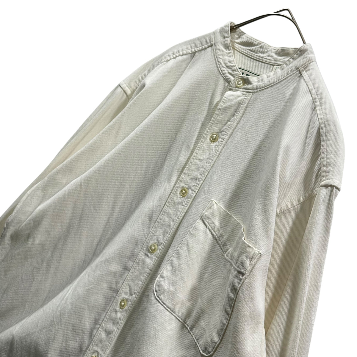 L.L.BEAN(エルエルビーン) 1990's USA made Band Collar Corduroy Shirt コーデュロイ バンドカラー シャツ MEDIUM REGULAR ホワイト 90年代
