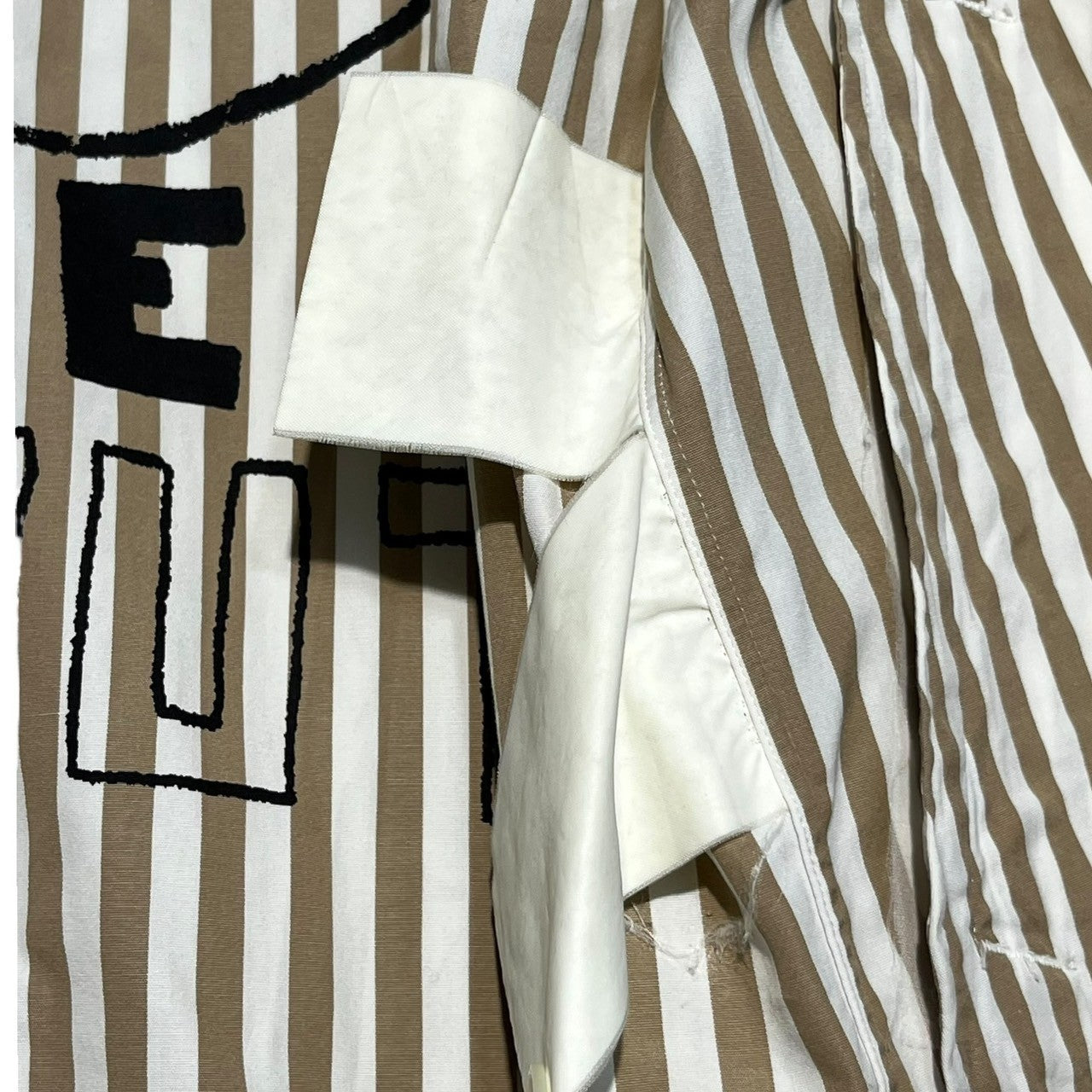 COMME des GARCONS HOMME PLUS(コムデギャルソンオムプリュス) 04SS FRANCE ROUTE ZIP UP SHIRT BLOUSON フランスルート ジップアップ シャツ ブルゾン ストライプ ベージュ×ホワイト AD2003 Simple & Utility期