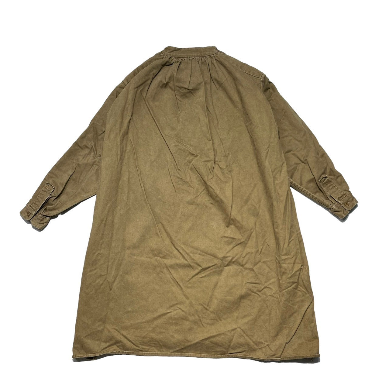 YAECA×HOBONICHI LDKWARE(ヤエカ×ほぼ日 エルディーケーウェア) スタンドカラー チュニック ワンピース ブラウス シャツ ギャザー コットン 020205 M カーキ
