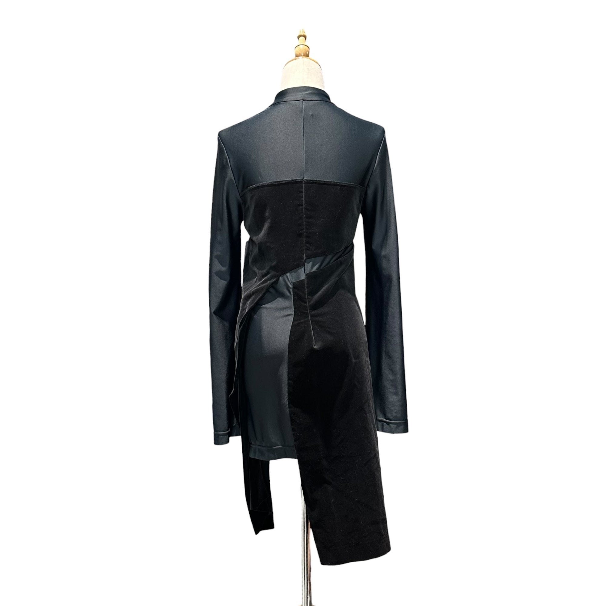 COMME des GARCONS(コムデギャルソン) 07AW BIG-Button Mixed-Fabric Stretch Coat デカボタン 異素材切替 ストレッチ コート GT-J050 S ブラック AD2007 ジャケット ワンピース アシンメトリー