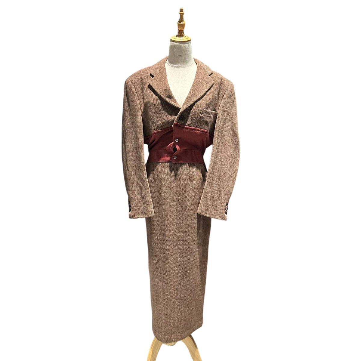 COMME des GARCONS(コムデギャルソン) 1993AW Tweed and knit panel jacket and skirt matching setup ツイード ニット 切替 ジャケット スカート セットアップ GJ-04050 M ブラウン×レッド 90's 90年代