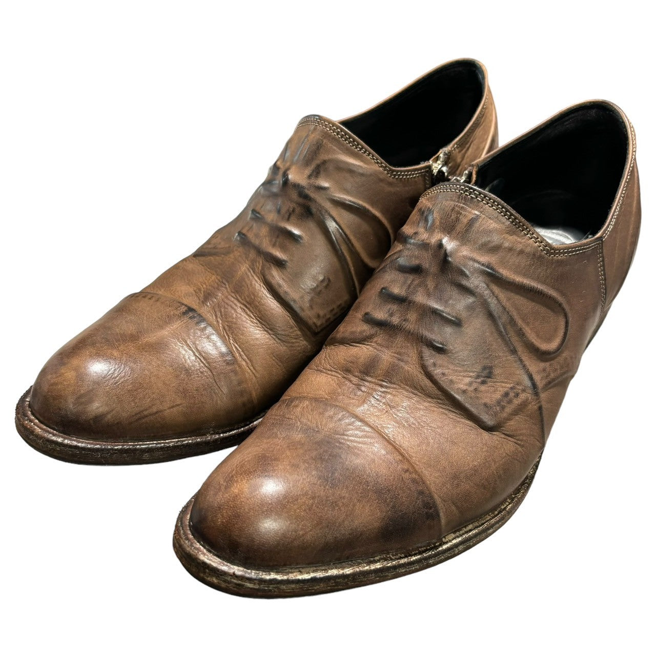 MIHARA YASUHIRO(ミハラヤスヒロ) 00's Broiled side zip leather shoes 炙り出し サイドジップ レザー シューズ 26cm ブラウン ARCHIVE
