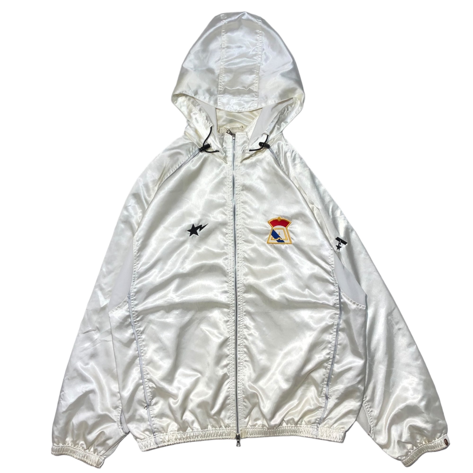 A BATHING APE(アベイシングエイプ) 00's logo nylon hoodie ロゴ ナイロン パーカー M ホワイト Y2