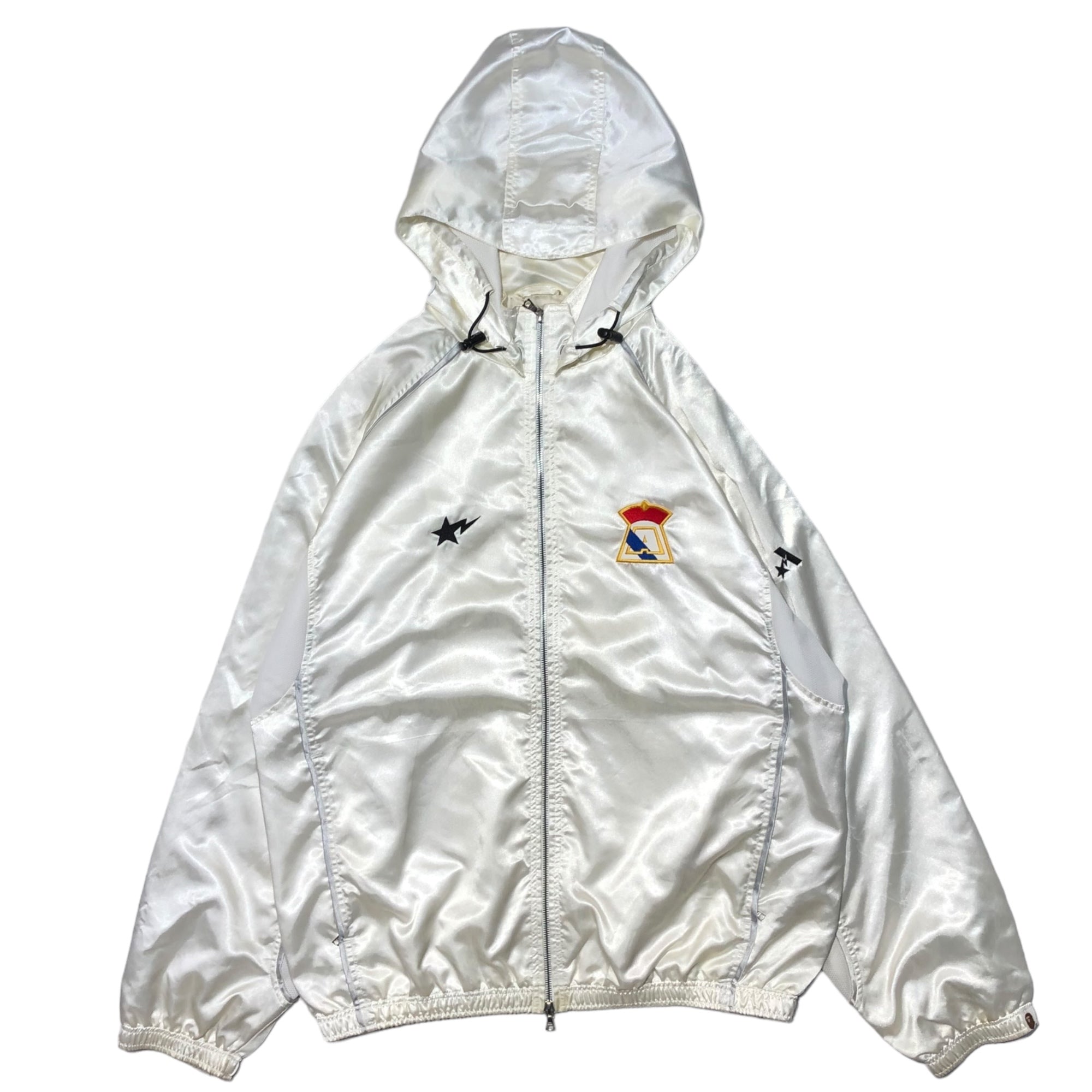 A BATHING APE(アベイシングエイプ) 00's logo nylon hoodie ロゴ ナイロン パーカー M ホワイト Y2K 初期 フード着脱可能