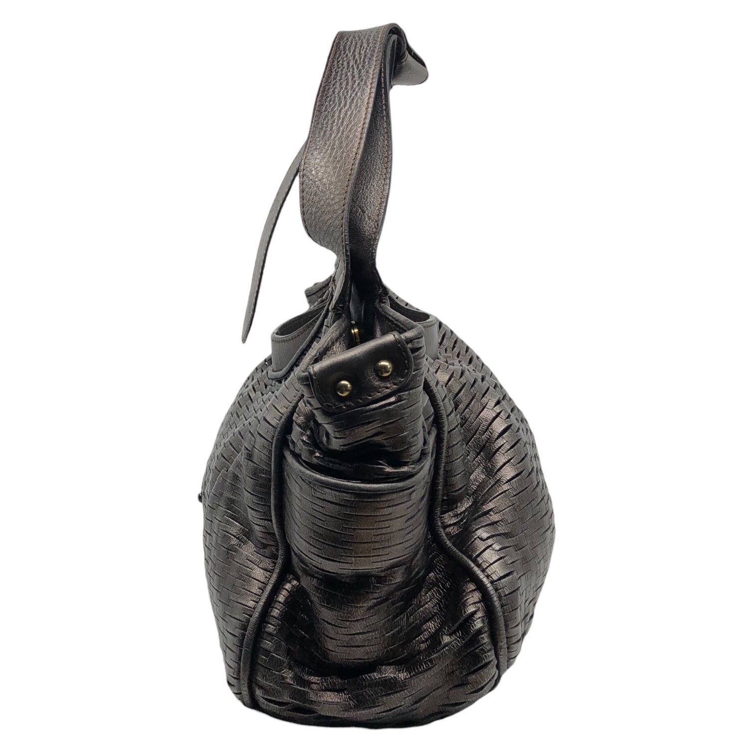 JIMMY CHOO(ジミーチュウ) perforated leather handbag パンチング レザー ハンドバッグ ブラウンゴールド リボン メッシュ ロゴ プレート ワンショルダー 肩掛け