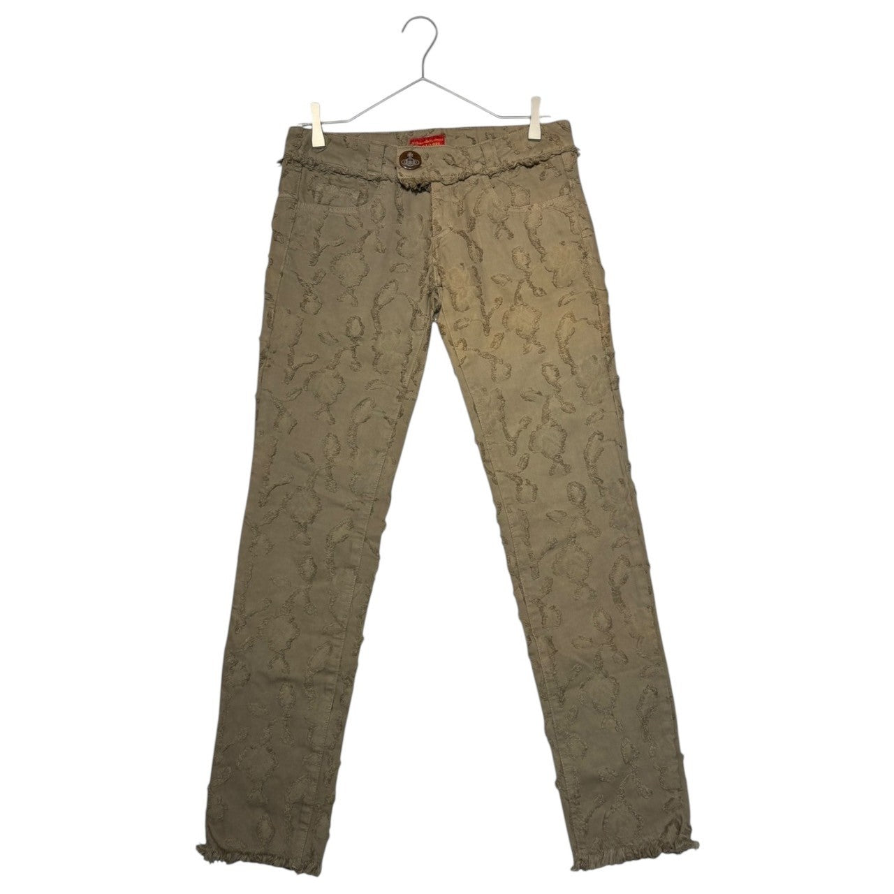 Vivienne Westwood RED LABEL(ヴィヴィアンウエストウッドレッドレーベル) 00's Leopard Embroidered Slim Denim Pants レオパード 刺繍 スリム デニム パンツ 357-01-79510 3 ベージュ