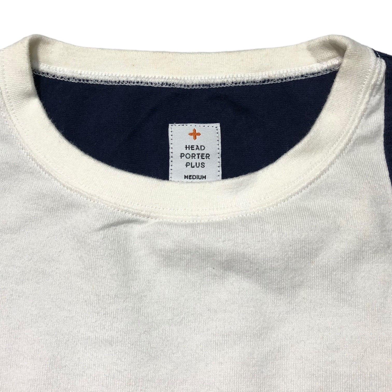 HEAD PORTER PLUS(ヘッドポータープラス) Switching border TEE 切替ボーダーTEE M ホワイト×ネイビー