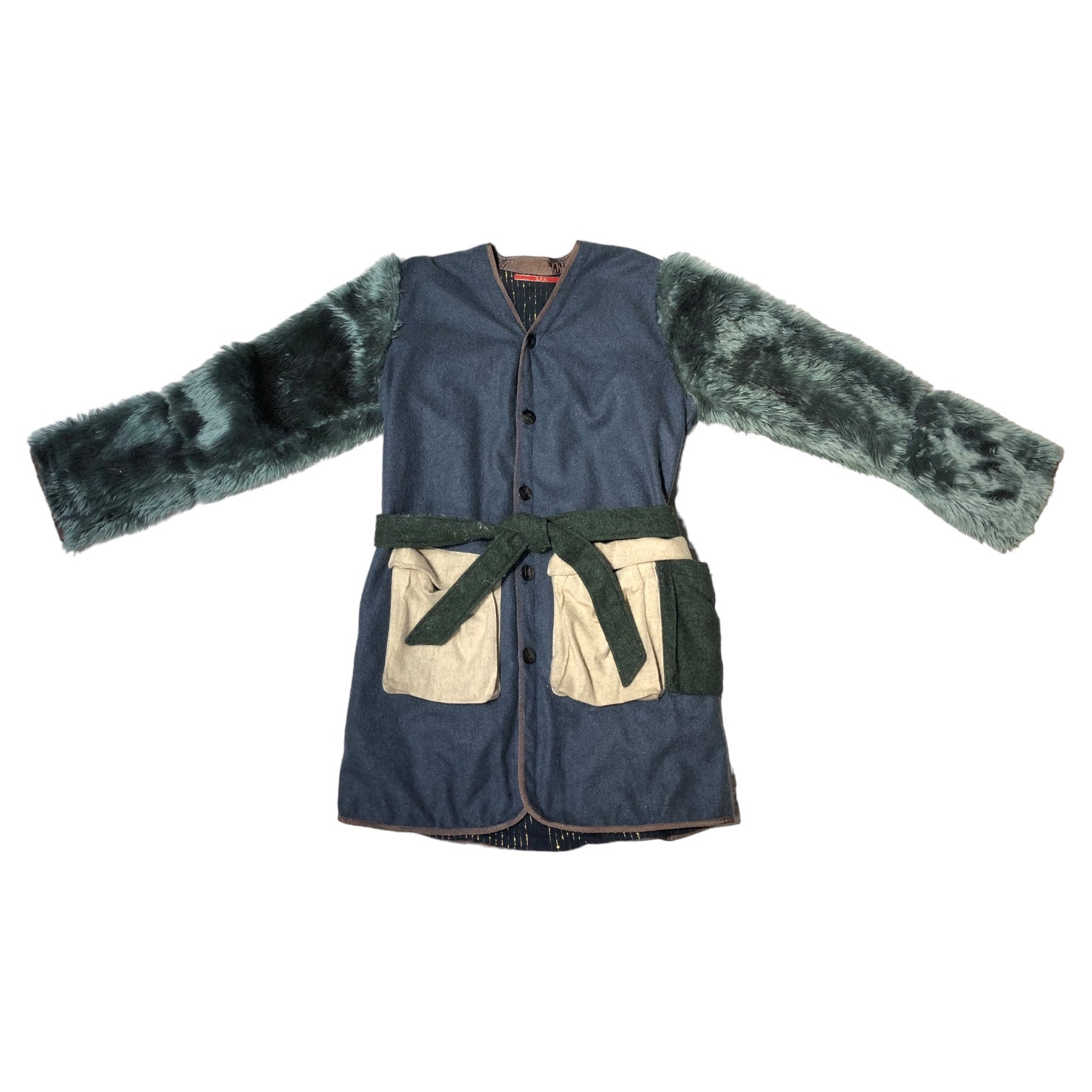 leh(レー) Remake collarless wool coat リメイク ノーカラー ウール コート S ブルー ファー