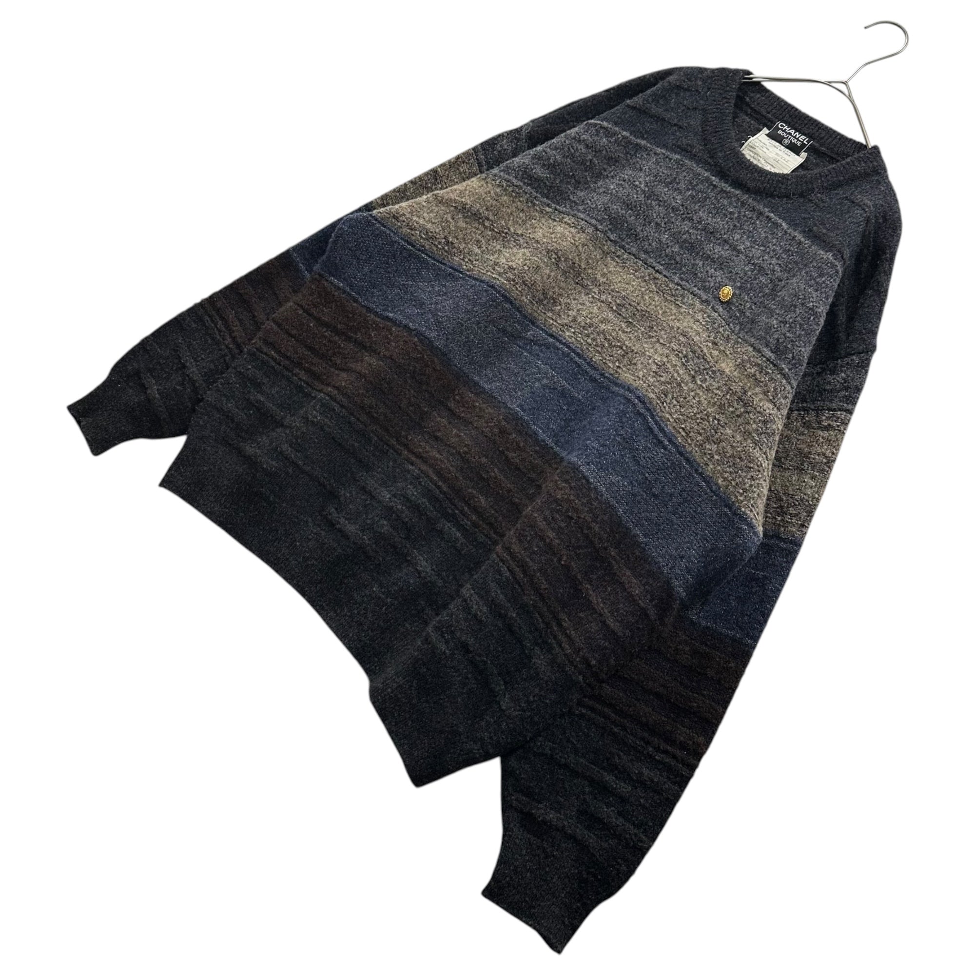 CHANEL(シャネル) 1980's Mohair gradient striped knit モヘア グラデーション ボーダー ニット 表記無(XL程度) ネイビー×ブラウン 80年代 ヴィンテージ 手書きタグ メンズサイズ