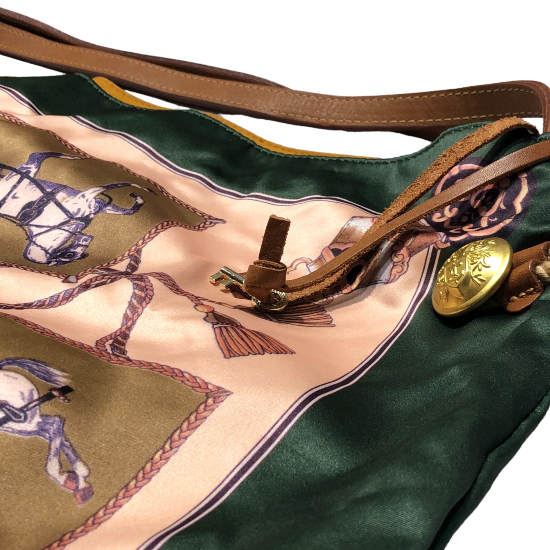 TOPKAPI(トプカピ) スカーフ 柄 トート バッグ ハンドバッグ 大き目 ベージュ×グリーン