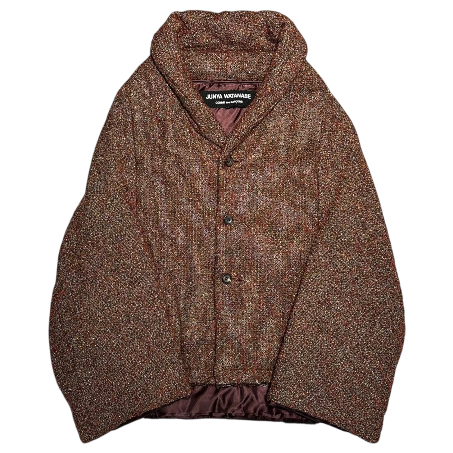 COMME des GARCONS JUNYA WATANABE(コムデギャルソンジュンヤワタナベ) 04AW Tweed Padded Cut-Off Jacket ツイード パテッド カットオフ ジャケット JN-J011 M レッド×オレンジ AD2004 中綿