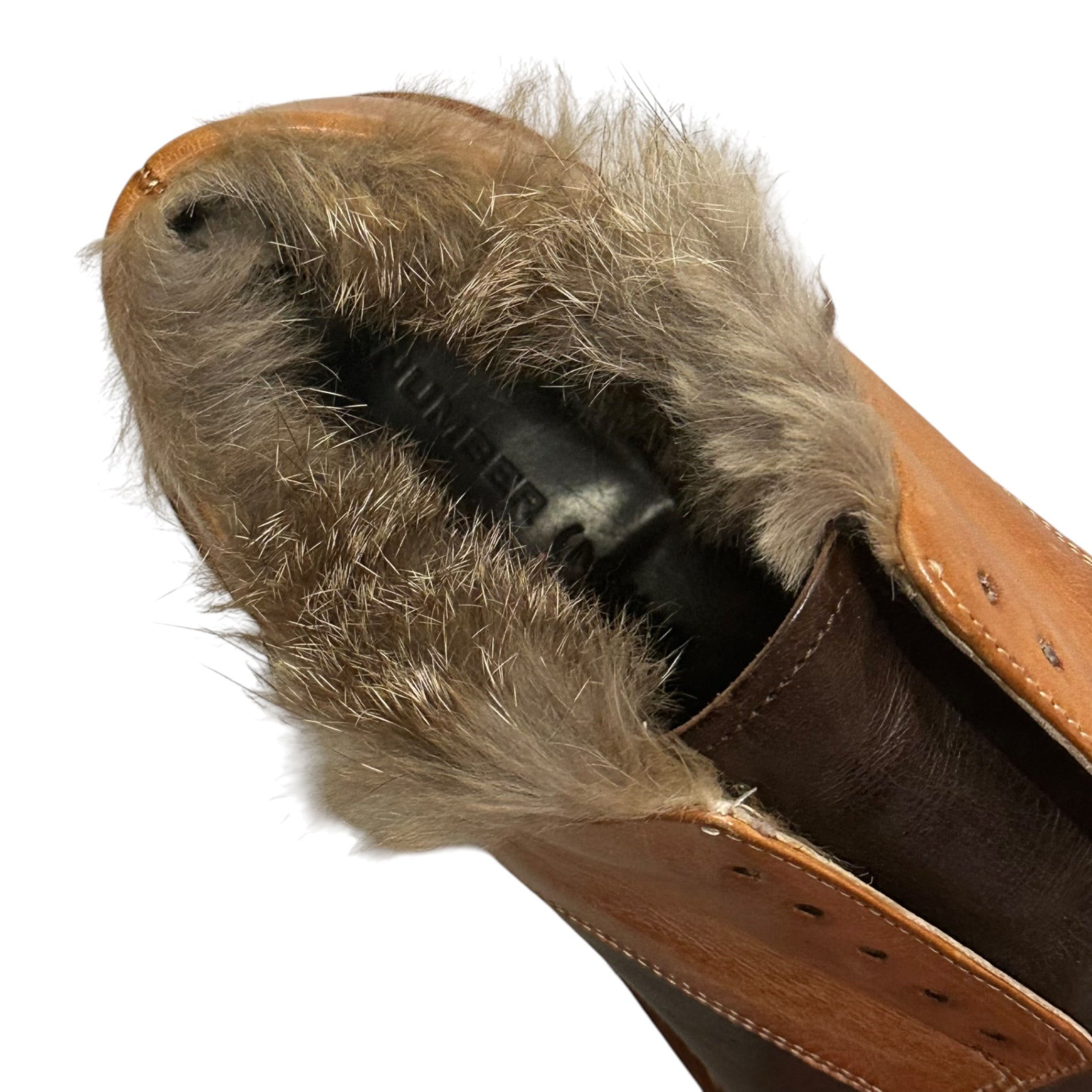 NUMBER (N)INE(ナンバーナイン) 2002AW Belt NOWHERE MAN Rabbit Fur Leather Shoes ラビットファー レザー レースレス シューズ ジョージ期 25cm ベージュ×ブラウン 革靴