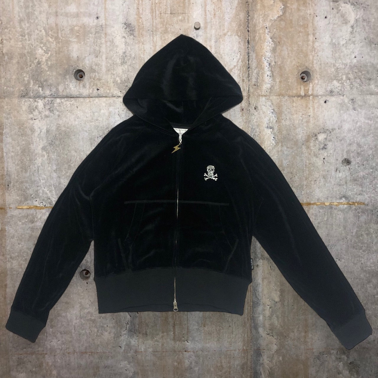 HYSTERIC GLAMOUR(ヒステリックグラマー) 00's ベロアライトストーンジップパーカー/雷ジップ/稲妻ジップ/ドクロ 3CF-0310 FREE ブラック 00s Y2K