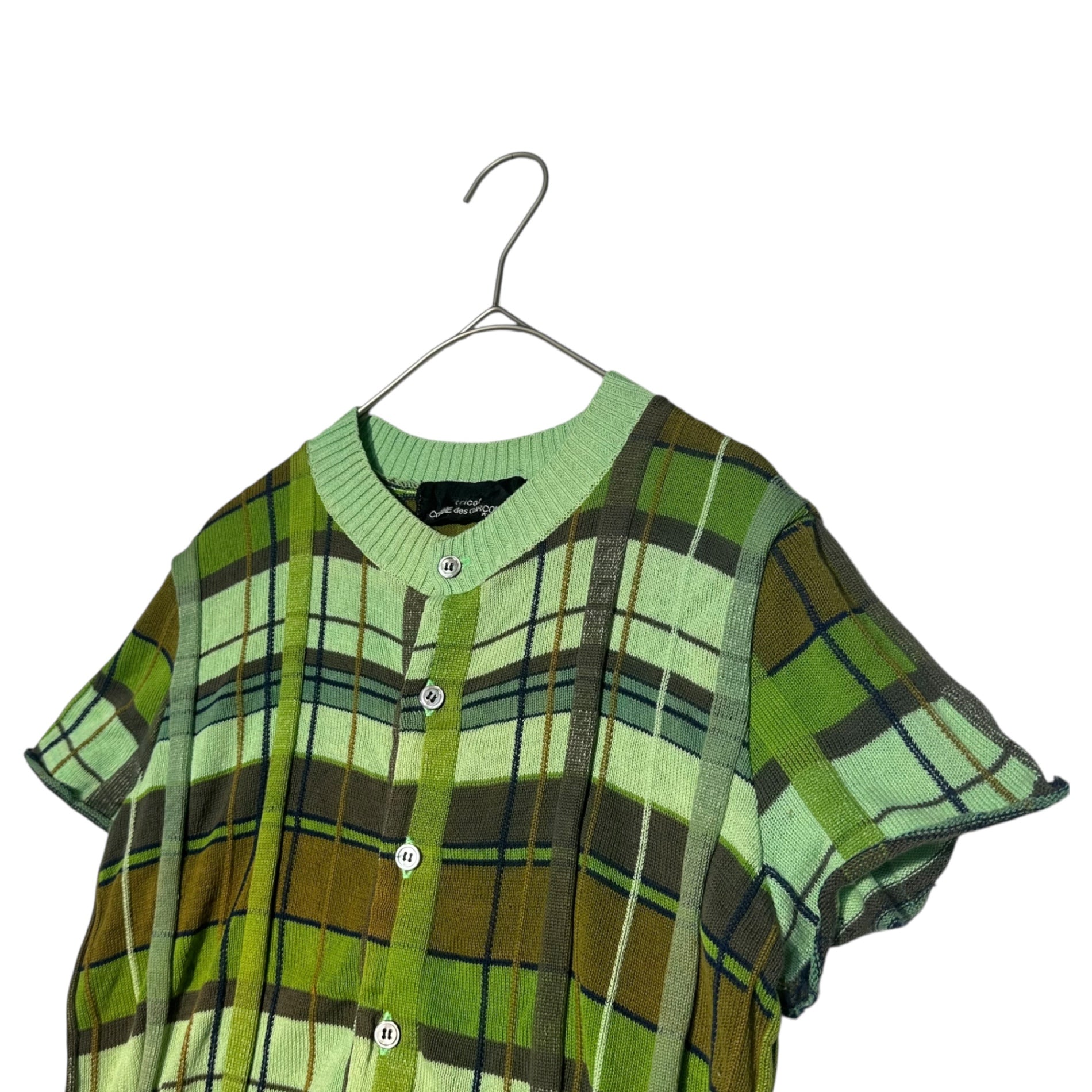 tricot COMME des GARCONS(トリココムデギャルソン) 04SS 3D check short sleeve crew neck cardigan 立体 チェック 半袖 クルーネック カーディガン TM-N038 FREE グリーン AD2003