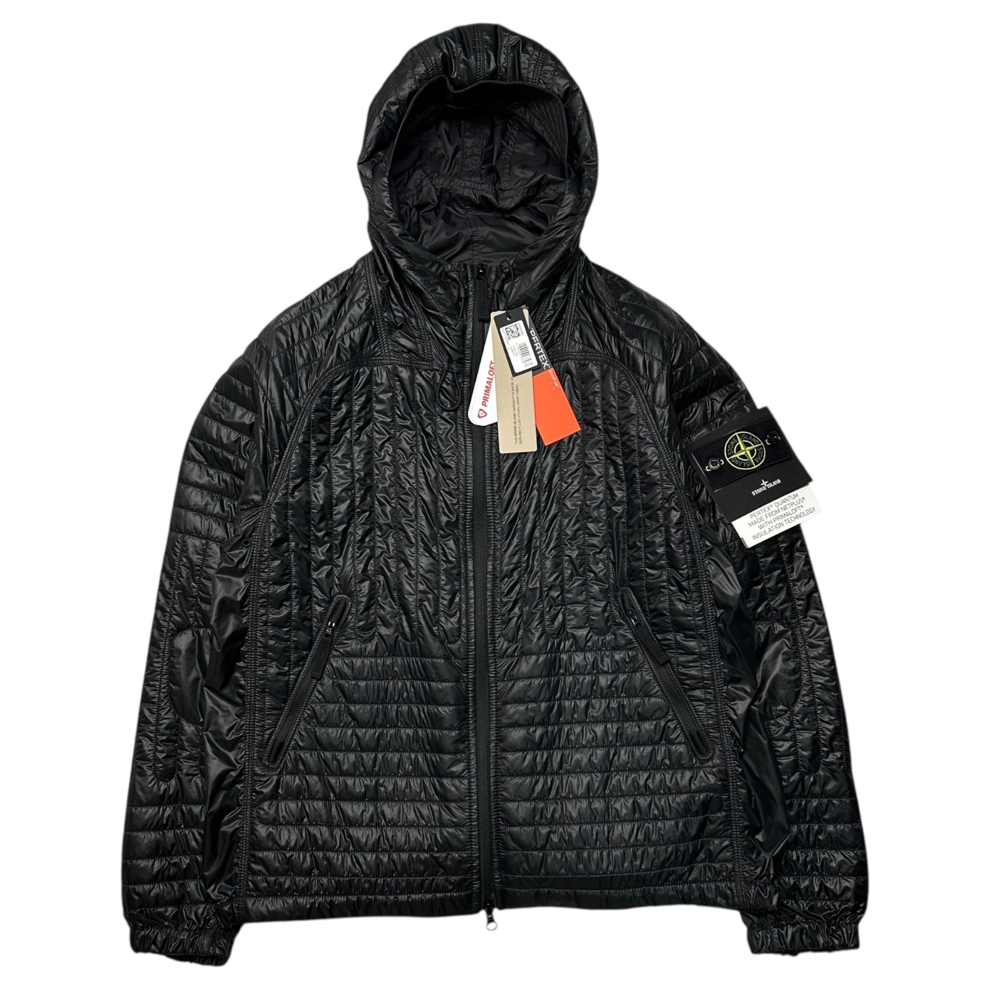 STONE ISLAND(ストーンアイランド) 24AW PERTEX QUATUM NETPLUS PRIMALOFT Compass-badge Jacket パテッド フーデッド ジャケット 811543232 L ブラック 中綿 マウンテンパーカー